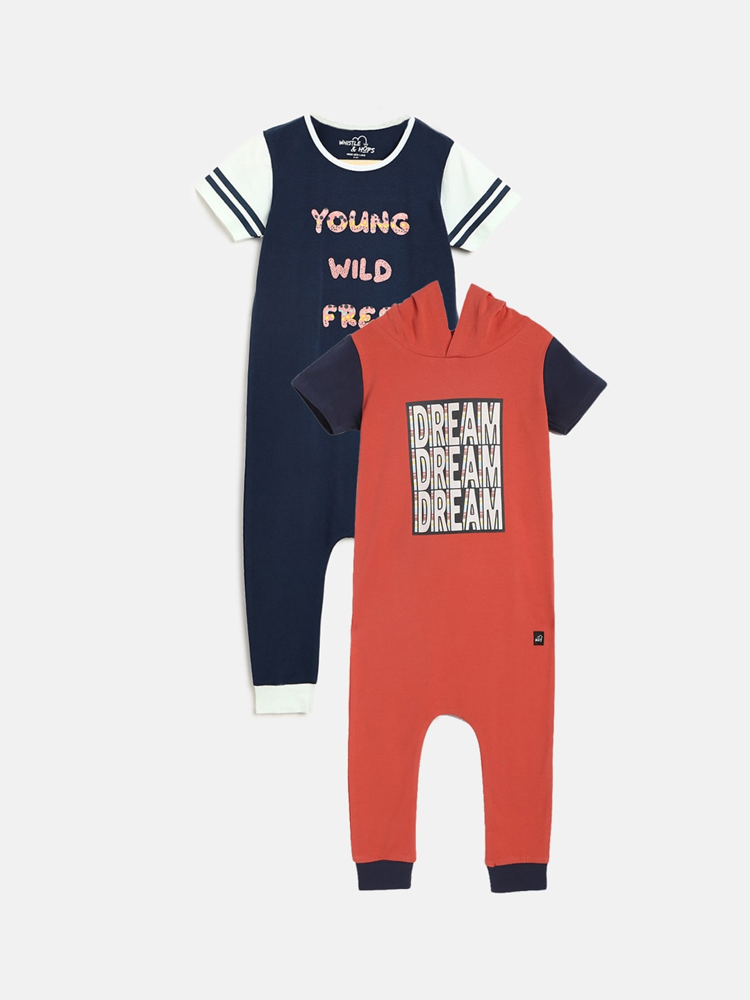 

Whistle & Hops Kids Pack of 2 Young Wild Free & Dream Positive Spirit Romper, Black