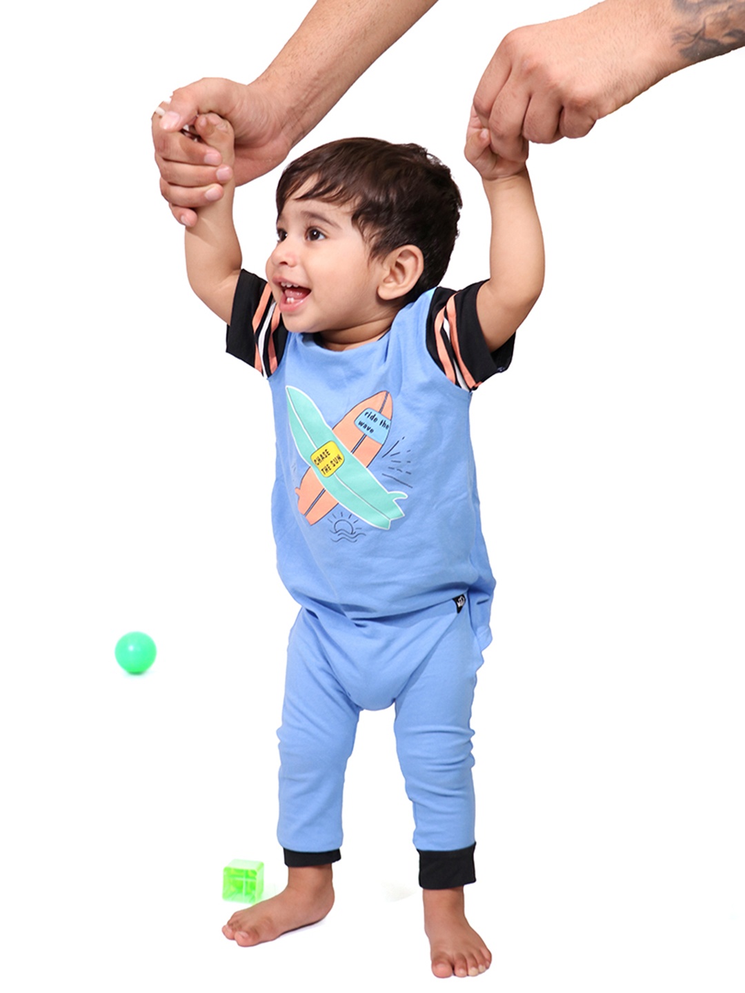 

Whistle & Hops Kids Blue Surfboard Romper