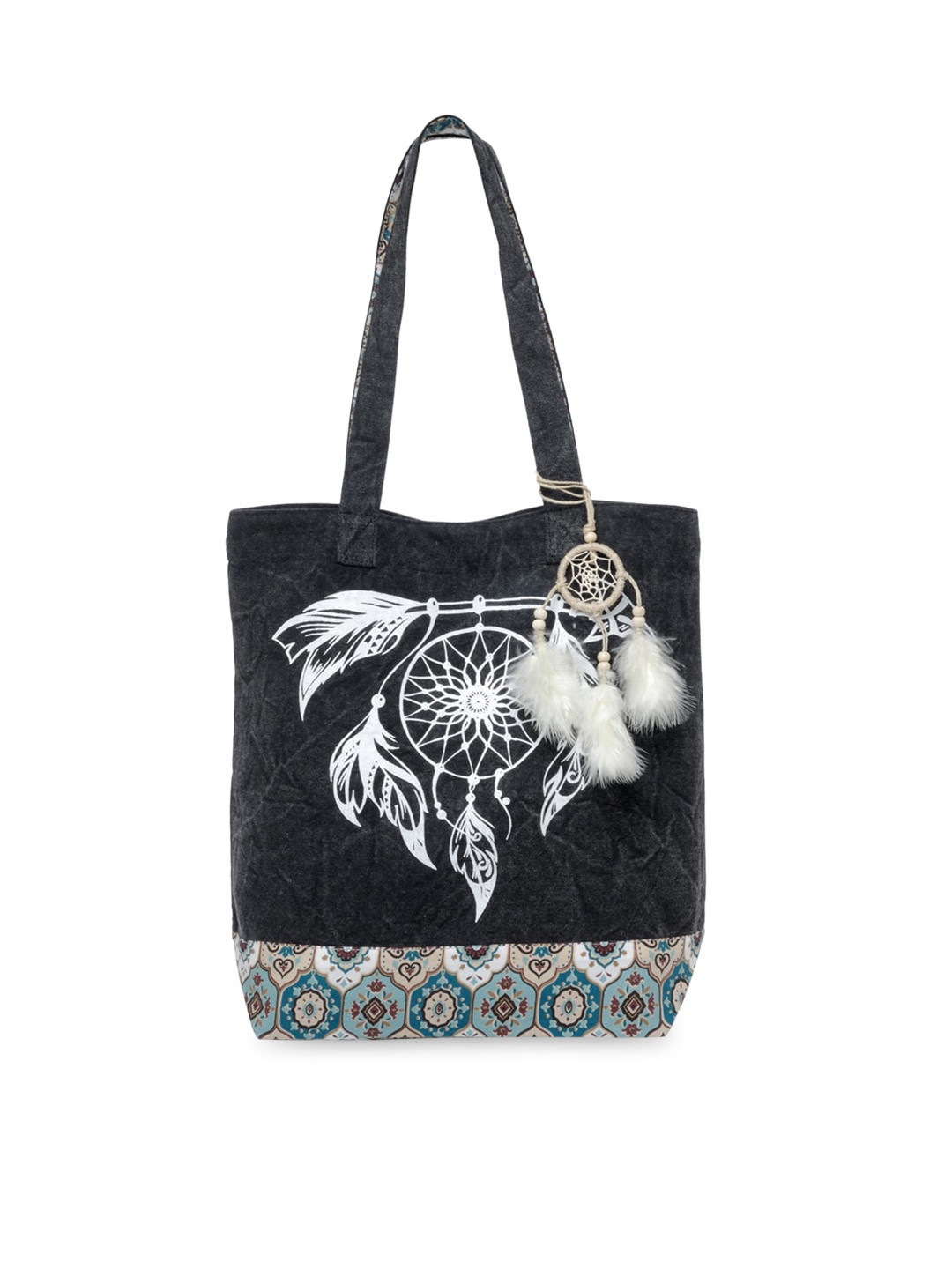 

The House of Tara Printed Shopper Tote Bag with Tasselled, Charcoal