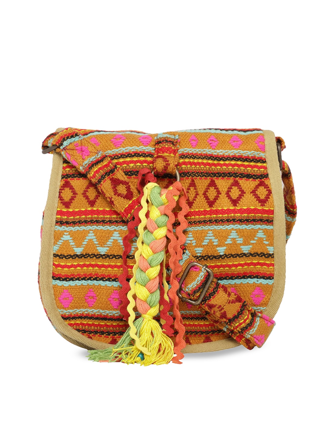 

The House of Tara Textured Structured Sling Bag with Embelished Styling, Yellow