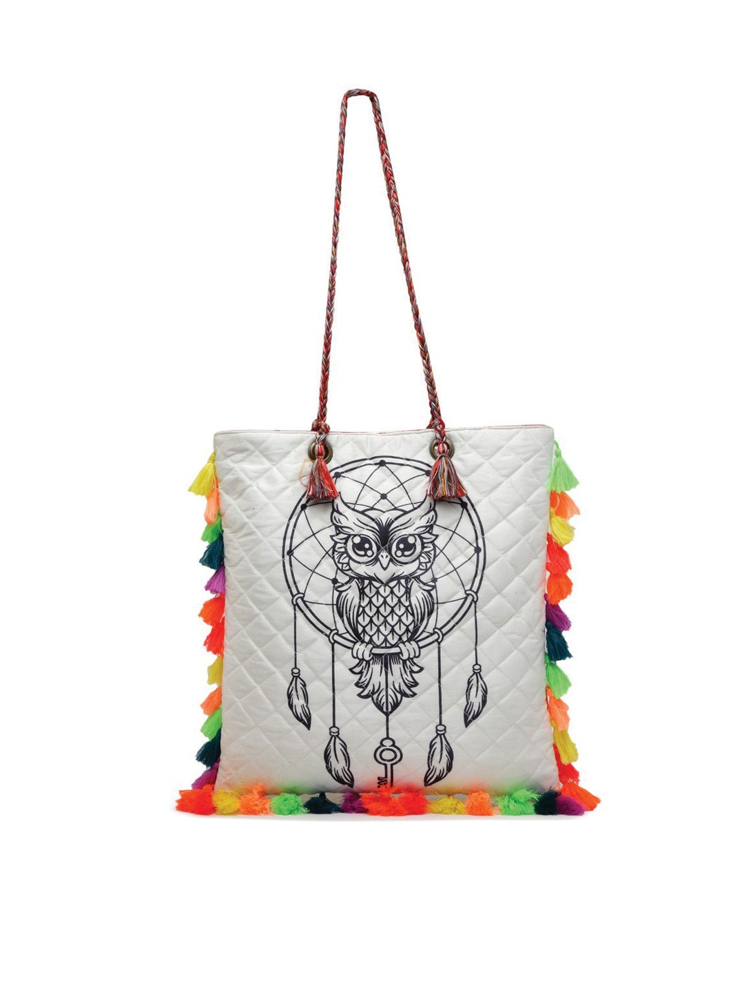 

The House of Tara Printed PU Shopper Tote Bag with Tasselled, White