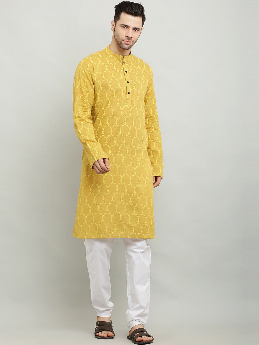 

Waahiba Ethnic Motifs Printed Cotton Kurta, Mustard