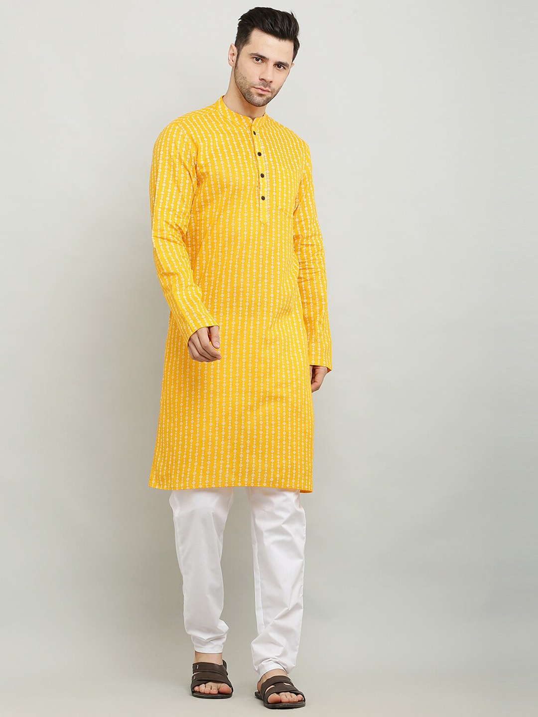 

Waahiba Striped Cotton Kurta, Yellow