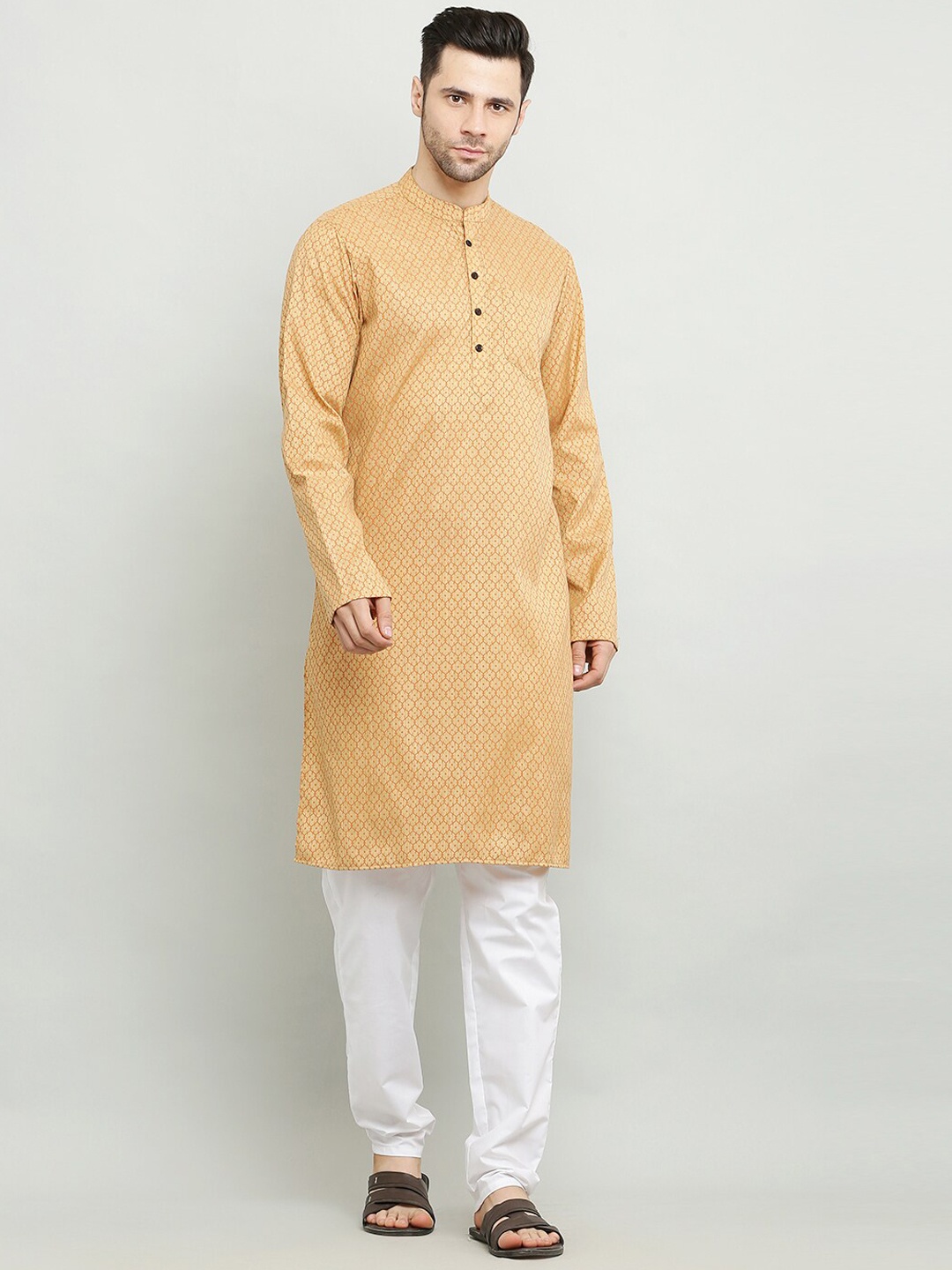 

Waahiba Ethnic Motifs Mandarin Collar Kurta, Peach