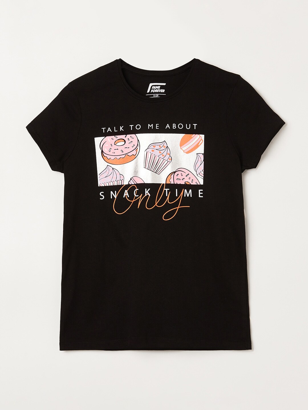 

Fame Forever by Lifestyle Girls Typography Printed Pure Cotton T-shirt, Black