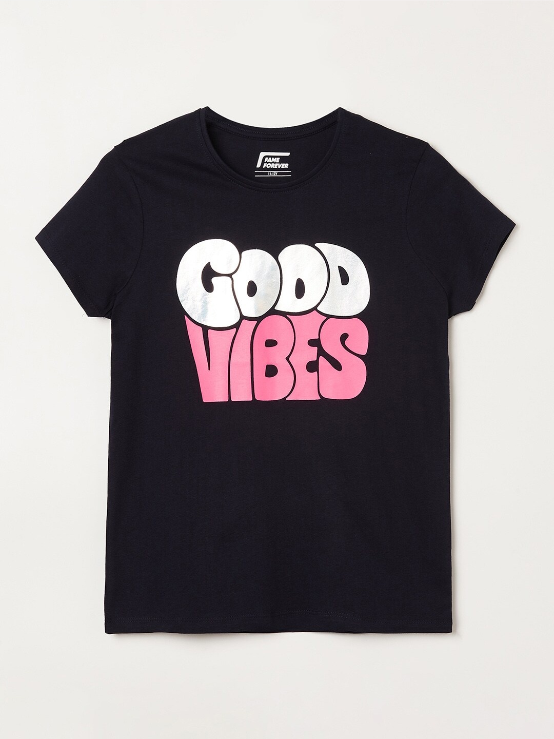 

Fame Forever by Lifestyle Girls Typography Printed Pure Cotton T-shirt, Black