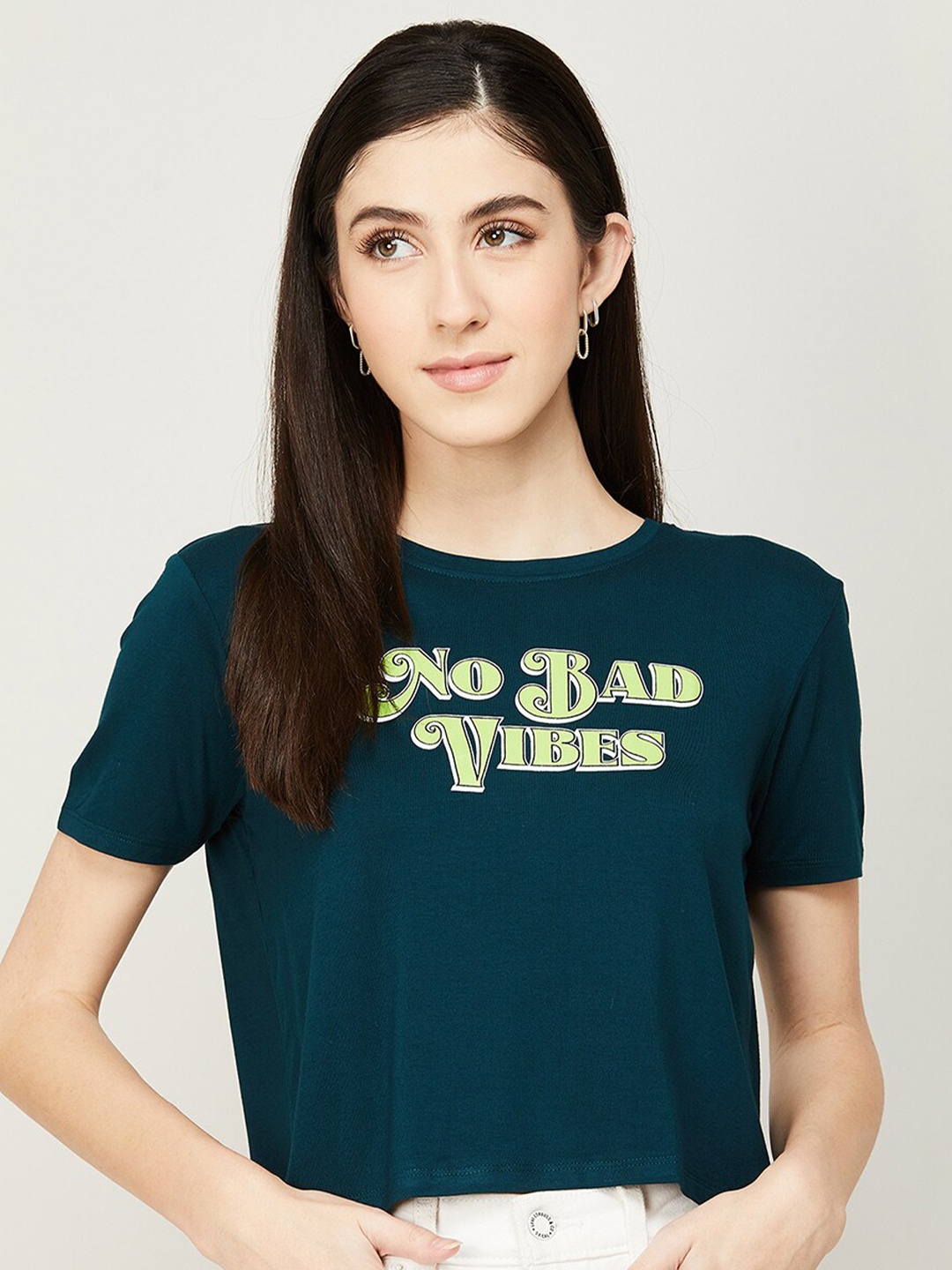 

Ginger by Lifestyle Typography Printed Pure T-shirt, Green