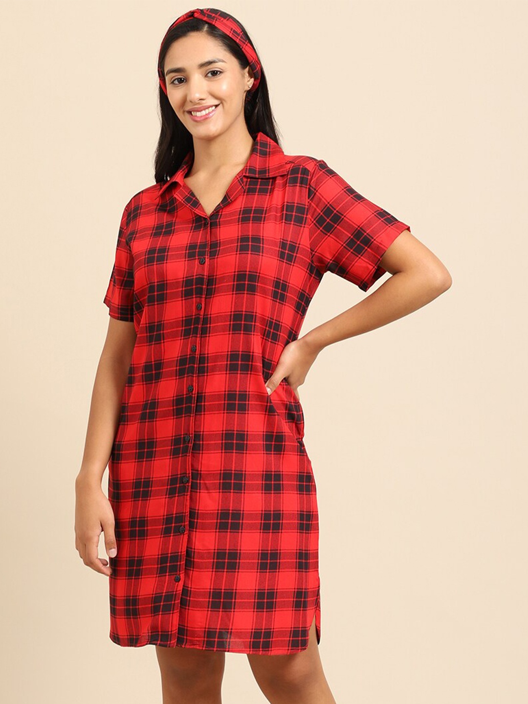 

Katn India Checked Nightdress, Red