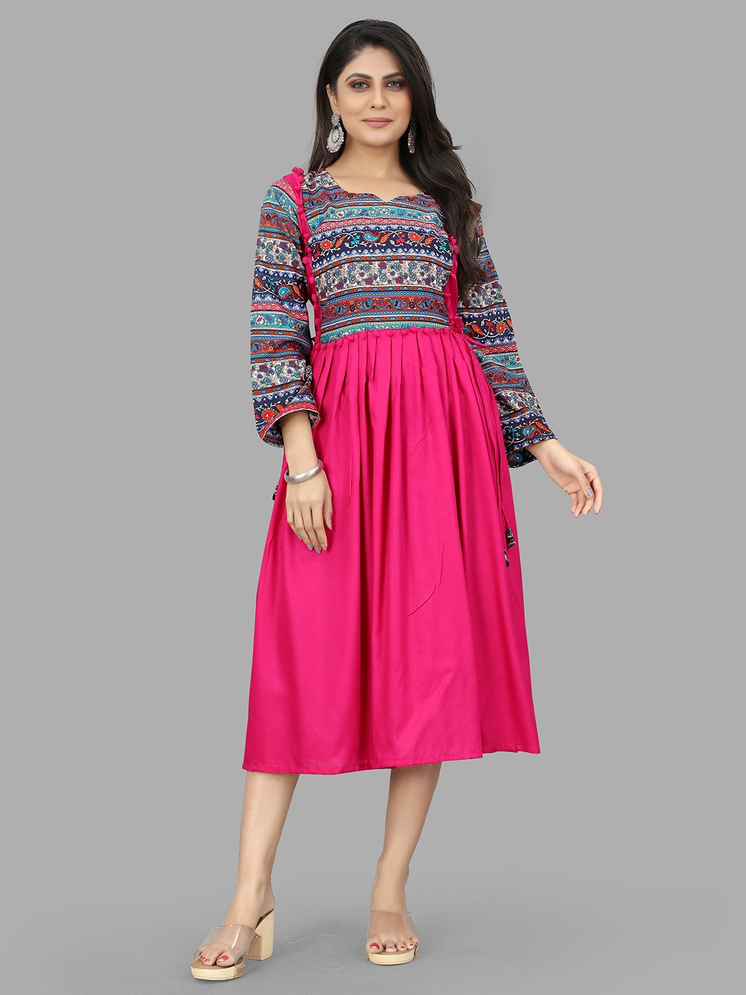 

Fashion FRICKS Ethnic Motifs Printed Midi Dress, Pink