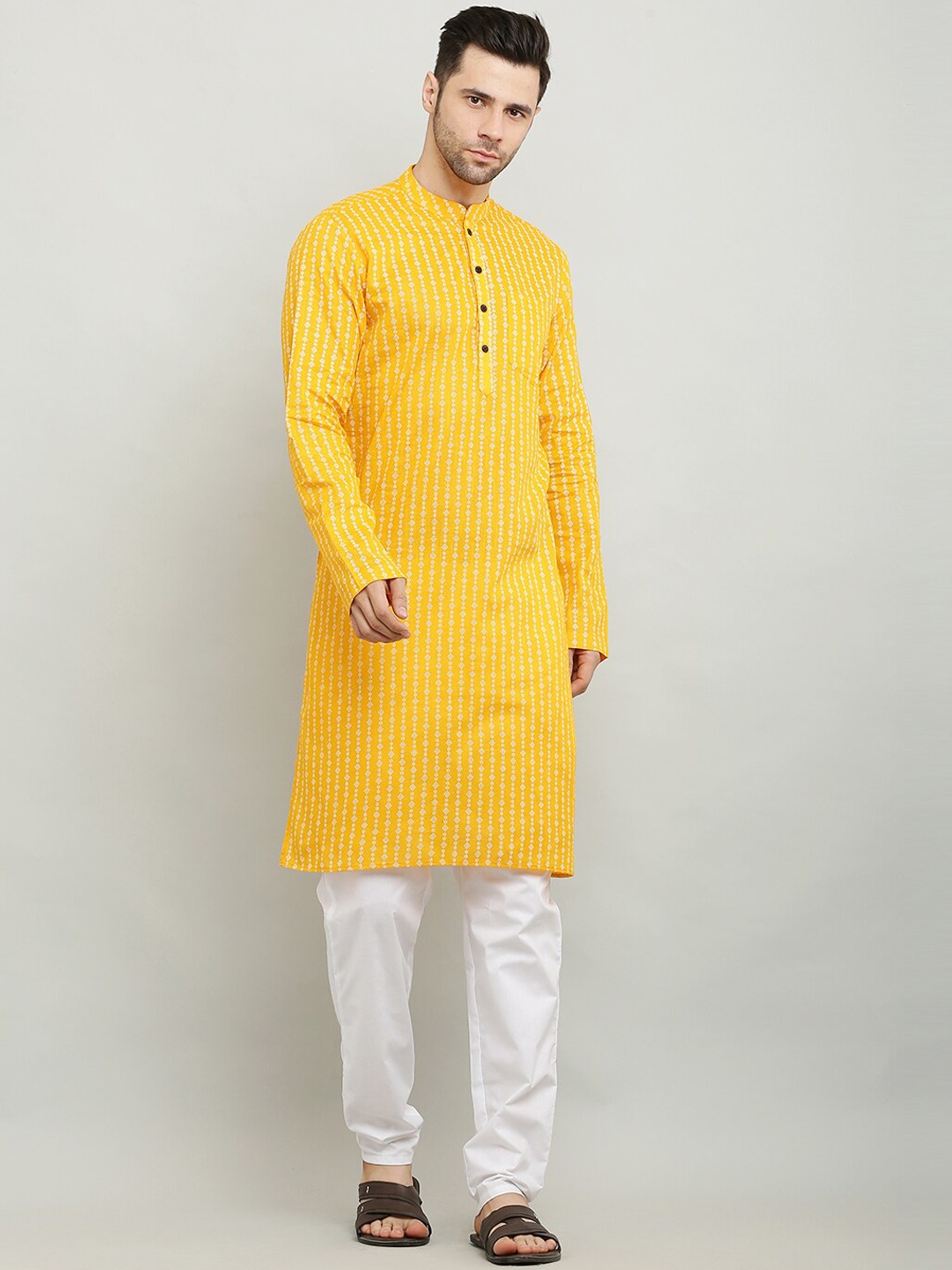 

Waahiba Men Mustard Yellow Printed Kurta with Pyjamas