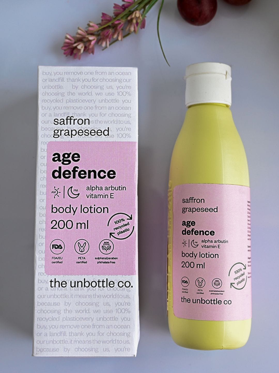 

The Unbottle Co Saffron Grapeseed Age Defence Body Lotion with Alpha Arbutin - 200 ml, Yellow