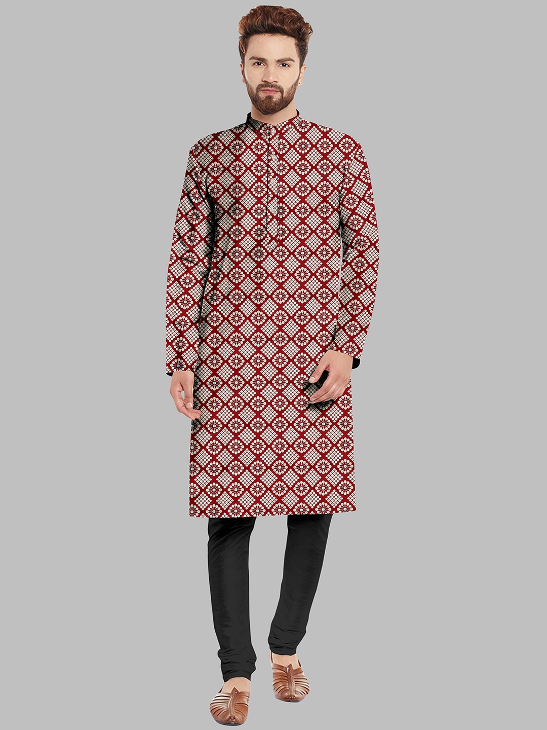 

Fashion FRICKS Men Maroon Printed Kurta with Pyjamas