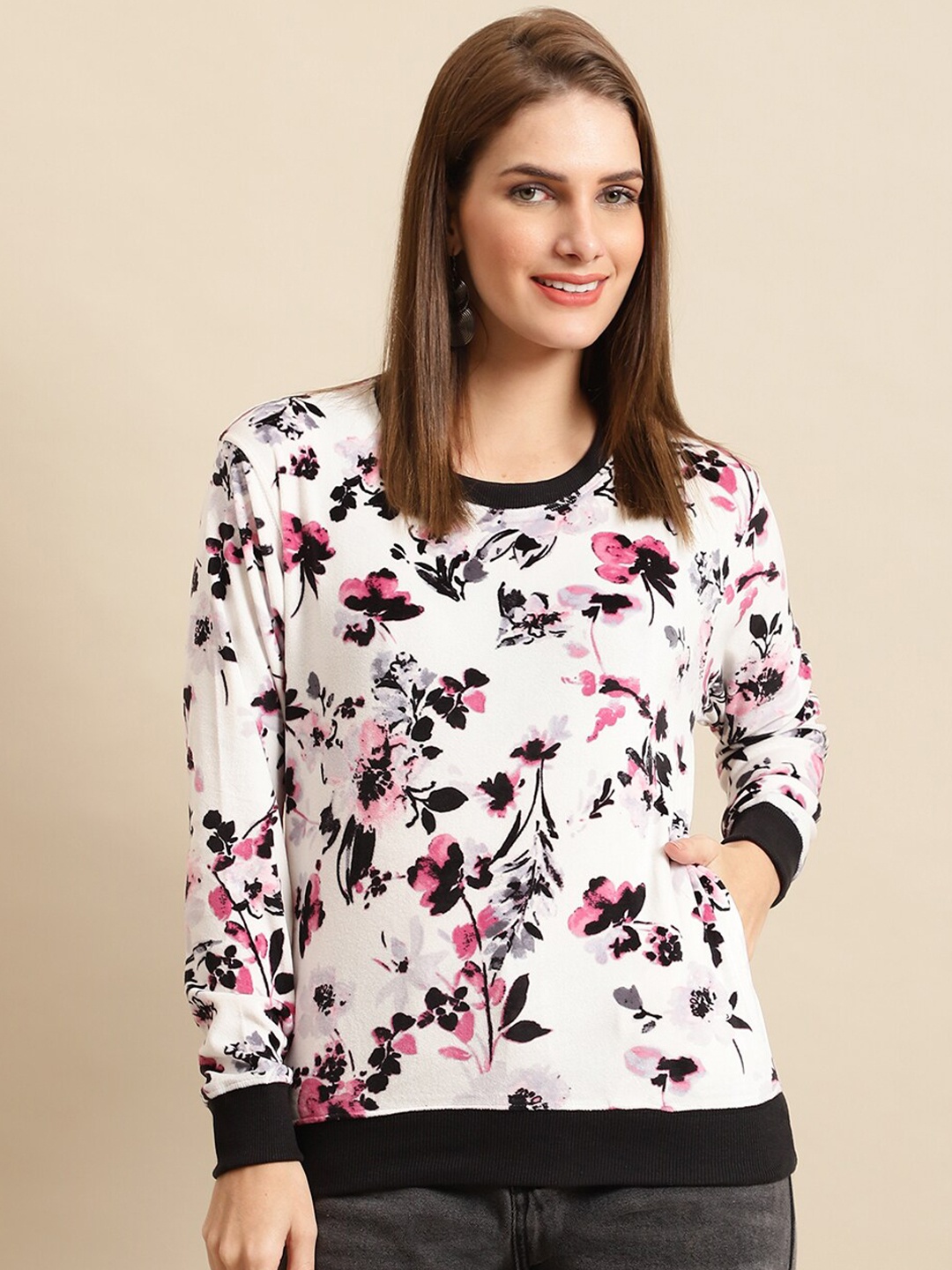 

ANTI CULTURE Women Cotton Printed Sweatshirt, White