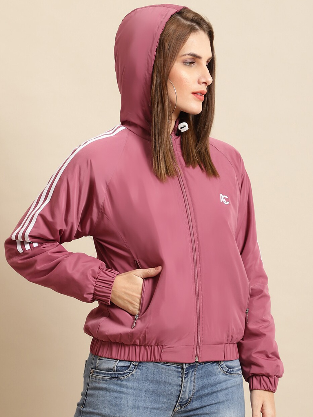 

ANTI CULTURE Women Cotton Striped Hooded Sweatshirt, Purple