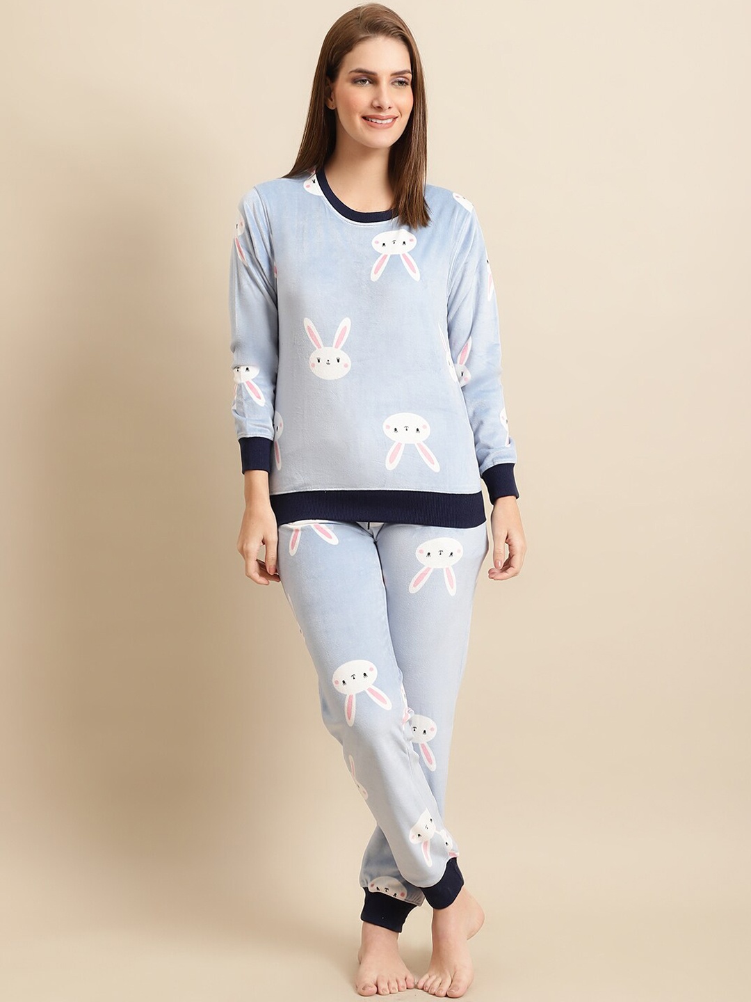 

ANTI CULTURE Women Printed Velvet Tracksuits, Blue