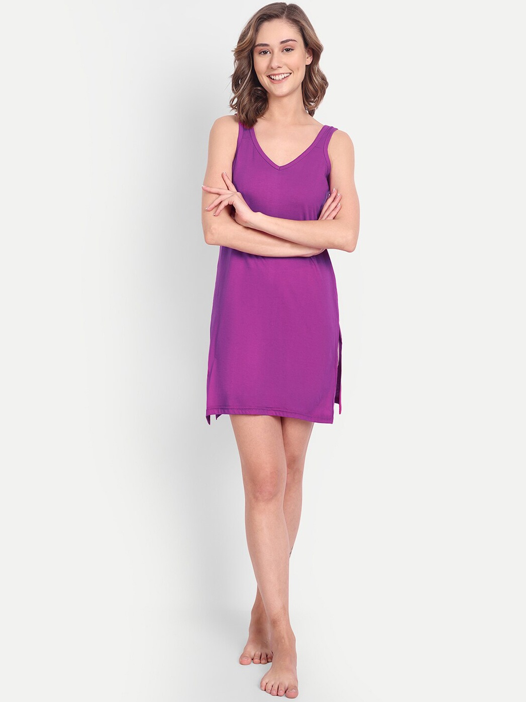 

BLAZON Pure Cotton V-neck Short Slip, Violet