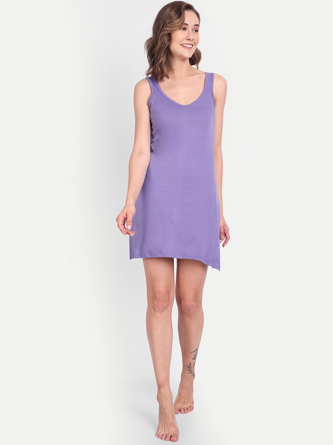 

BLAZON Pure Cotton V-neck Short Slip, Lavender