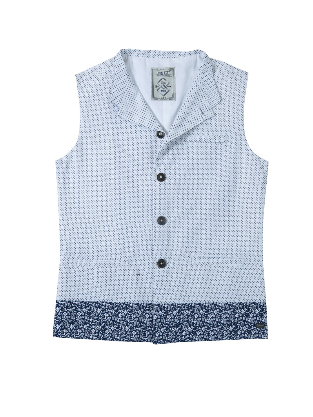 

Gini and Jony Boys White & Blue Printed Tailored Jacket