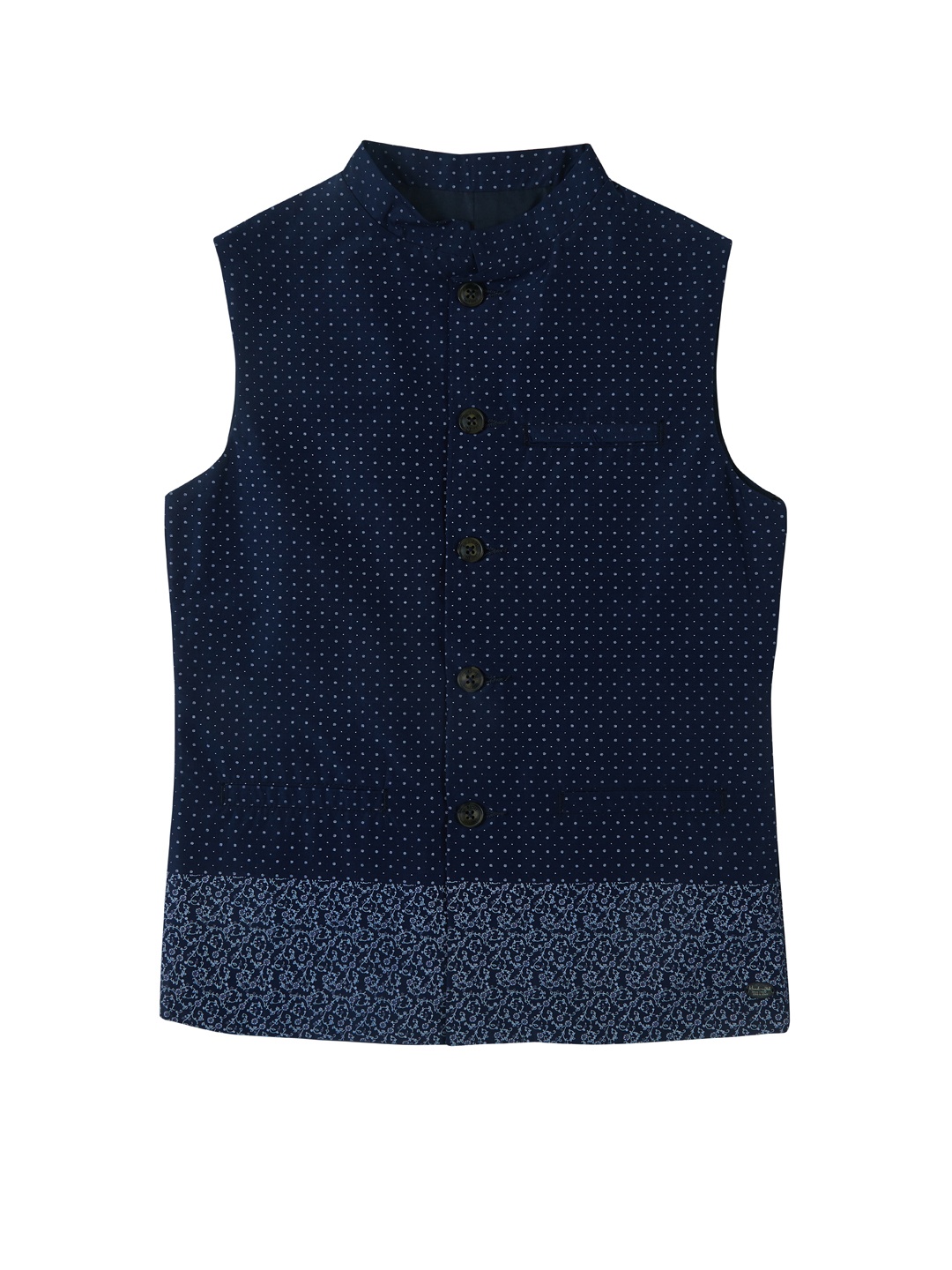 

Gini and Jony Boys Blue Printed Pure Cotton Nehru Jacket
