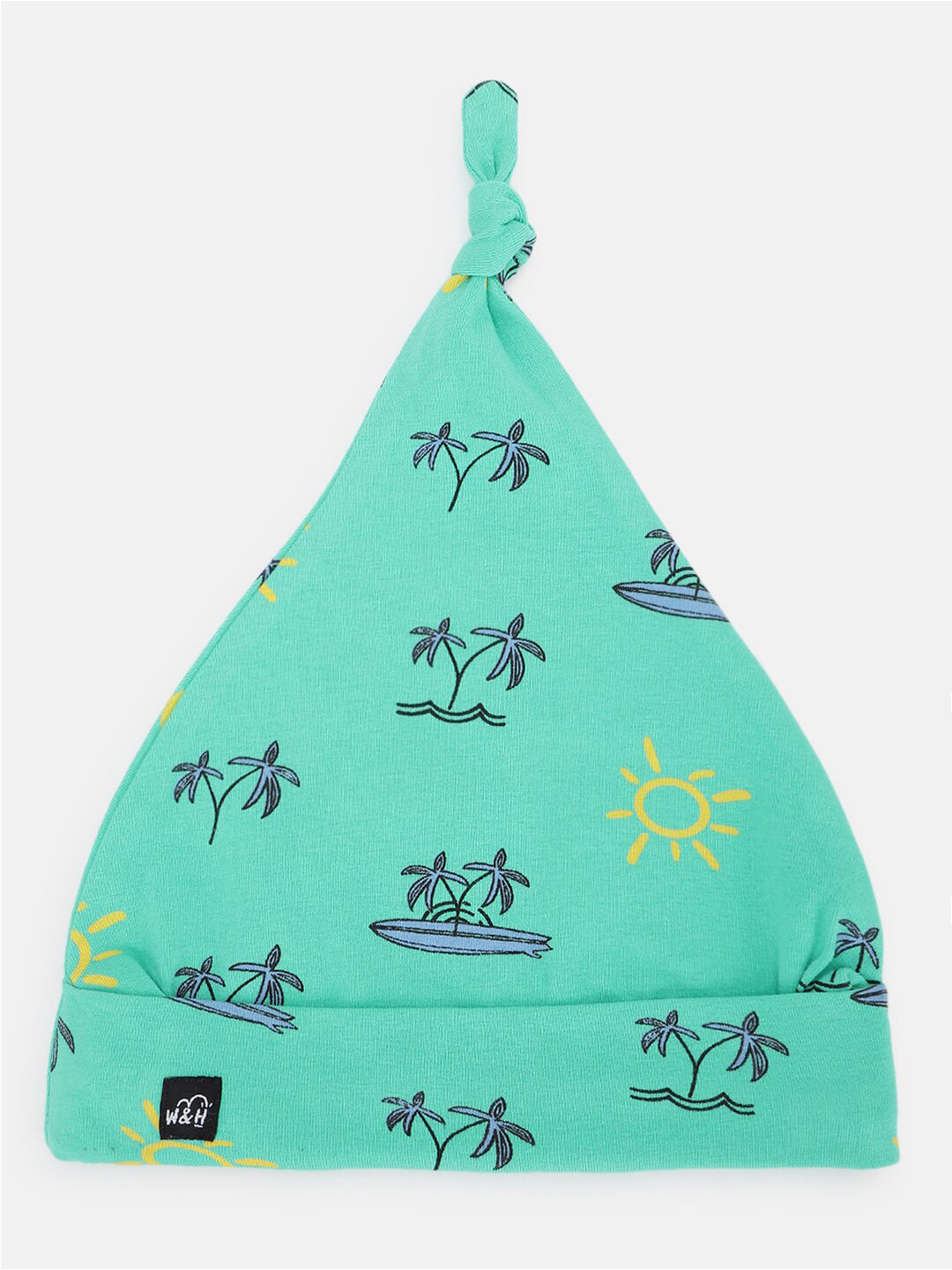 

Whistle & Hops Kids Organic Cotton Beach Doodle Printed Beanie, Sea green