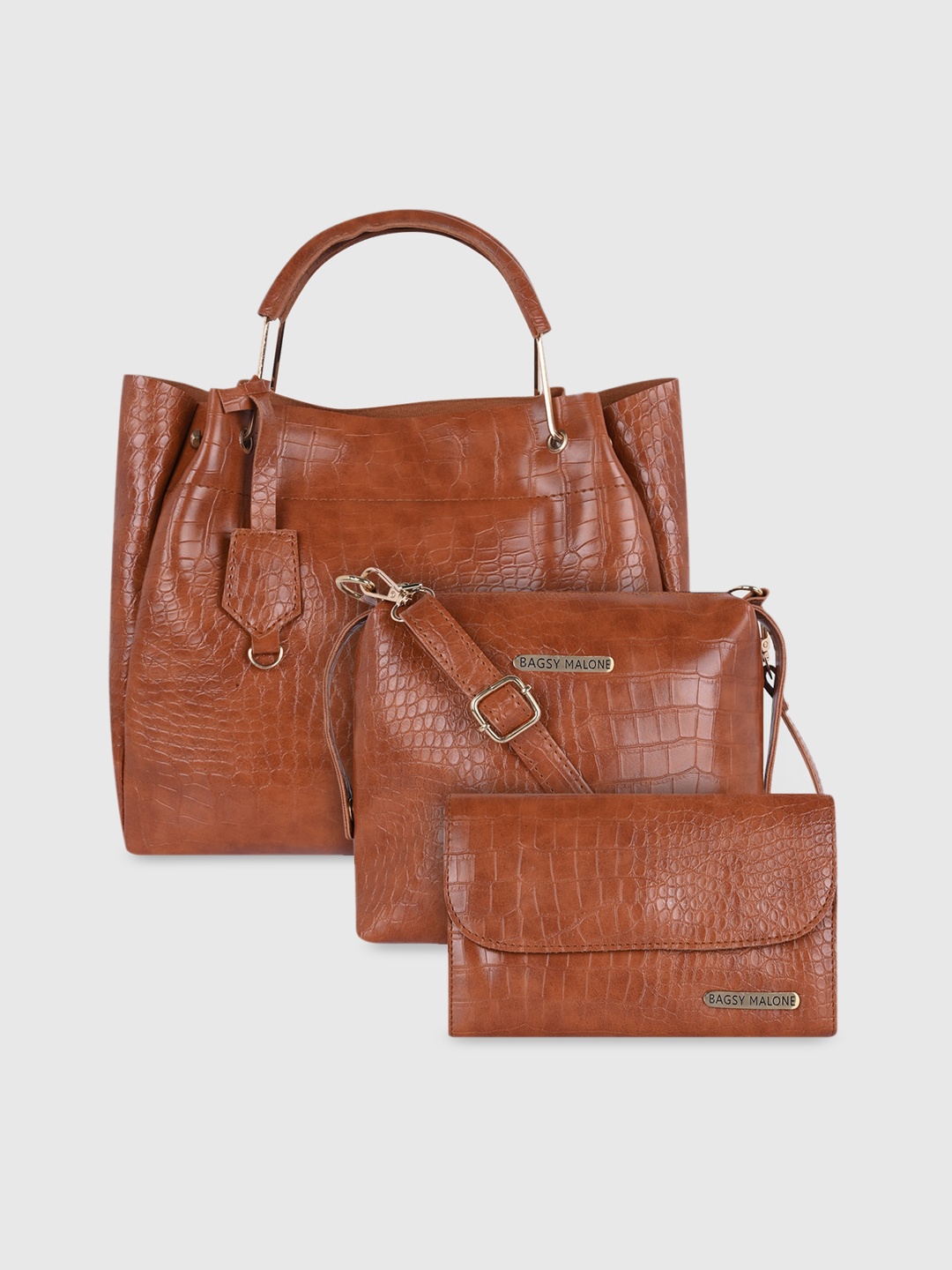 

Bagsy Malone Set of 3 Textured PU Oversized Shopper Handheld Bag with Cut Work, Maroon