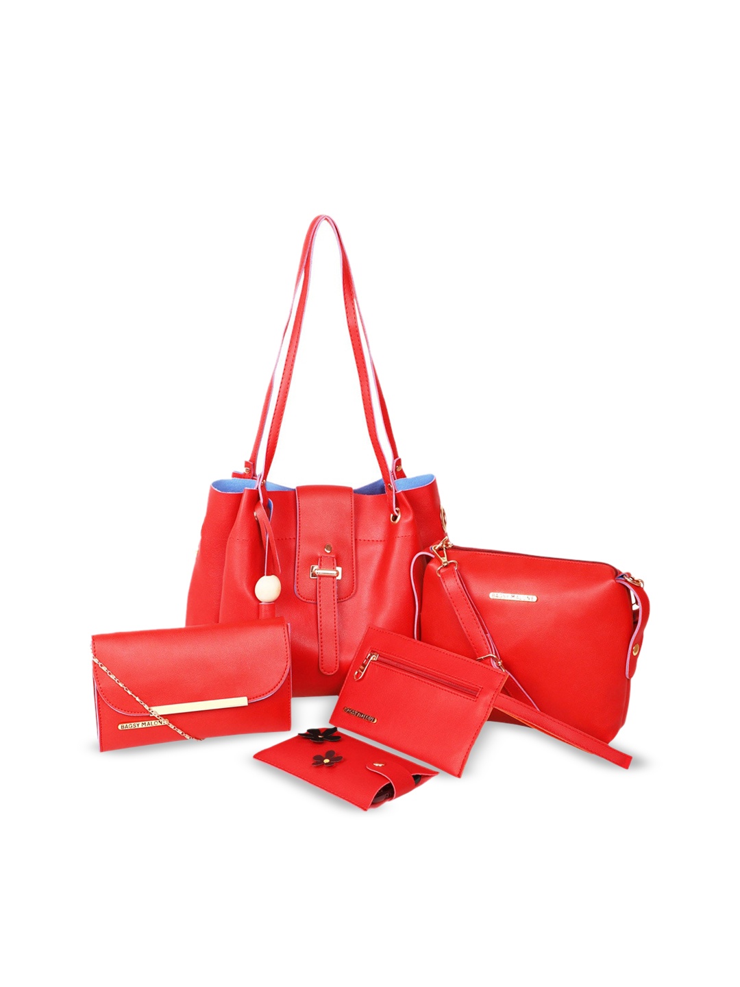 Bagsy Malone Set of 5 PU Oversized Shopper Shoulder Bag with Tasselled, Red