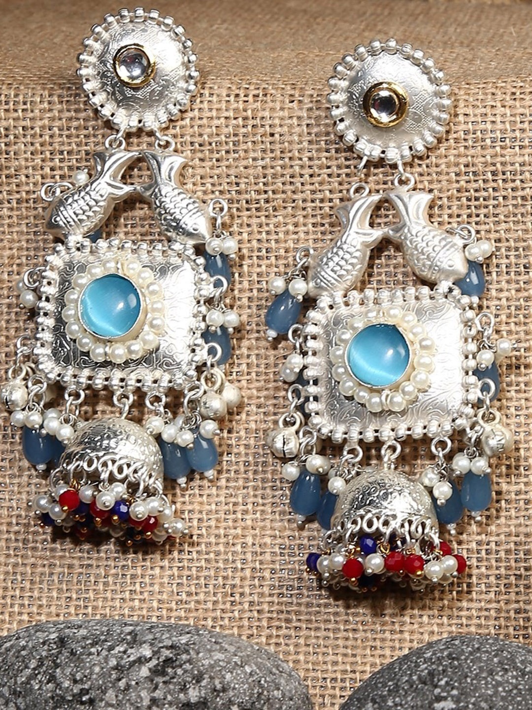 

justpeachy Silver Plated Dome Shaped Jhumkas Earrings, Blue