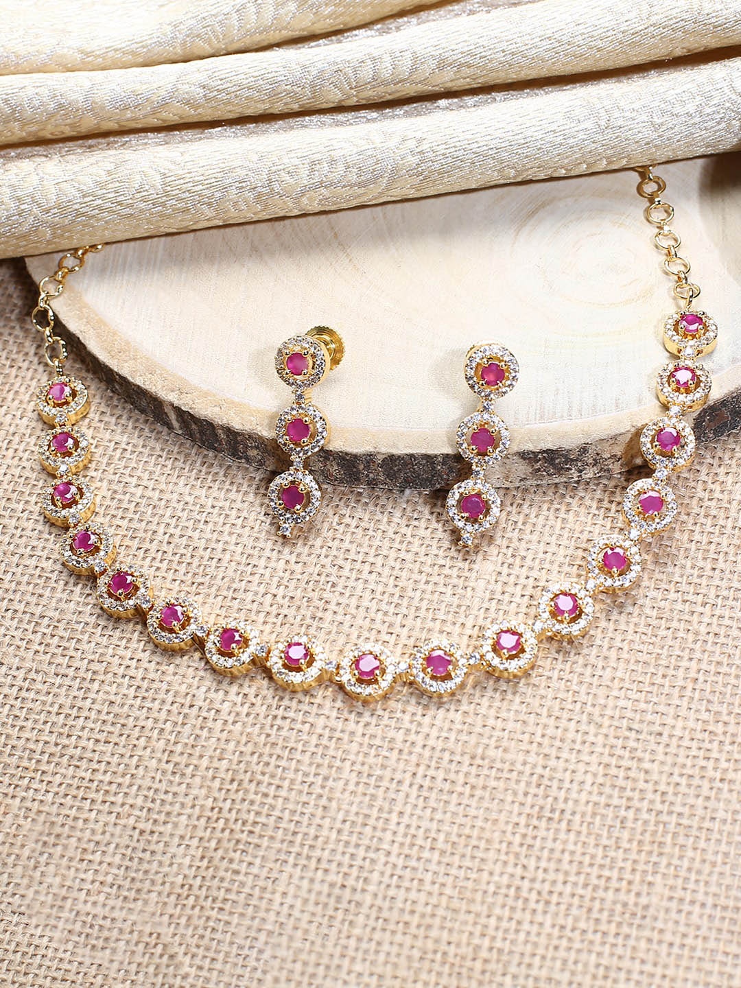 

justpeachy Gold-Plated AD Studded Jewellery Set