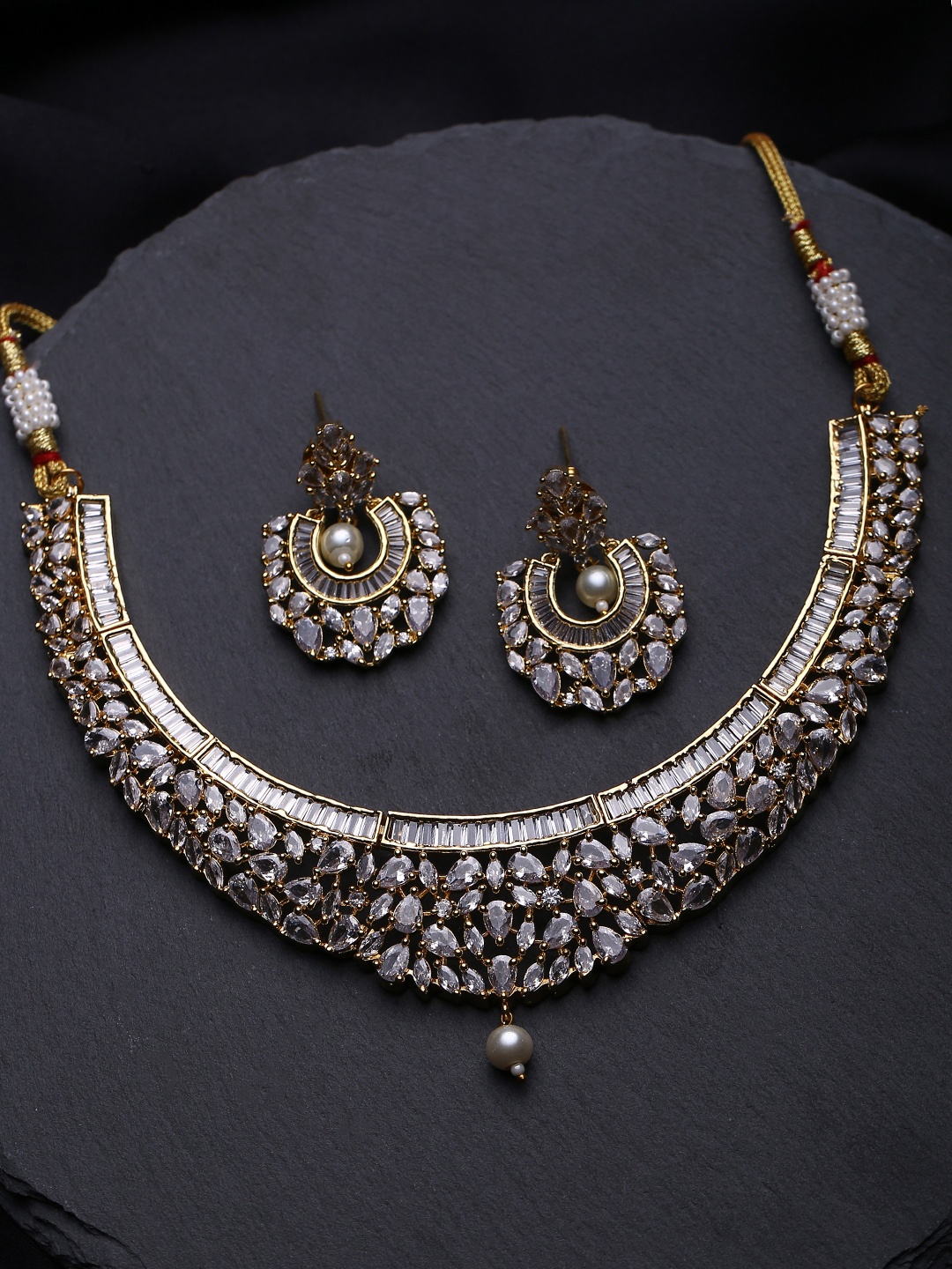 

justpeachy Gold-Plated AD Stone-Studded Jewellery Set