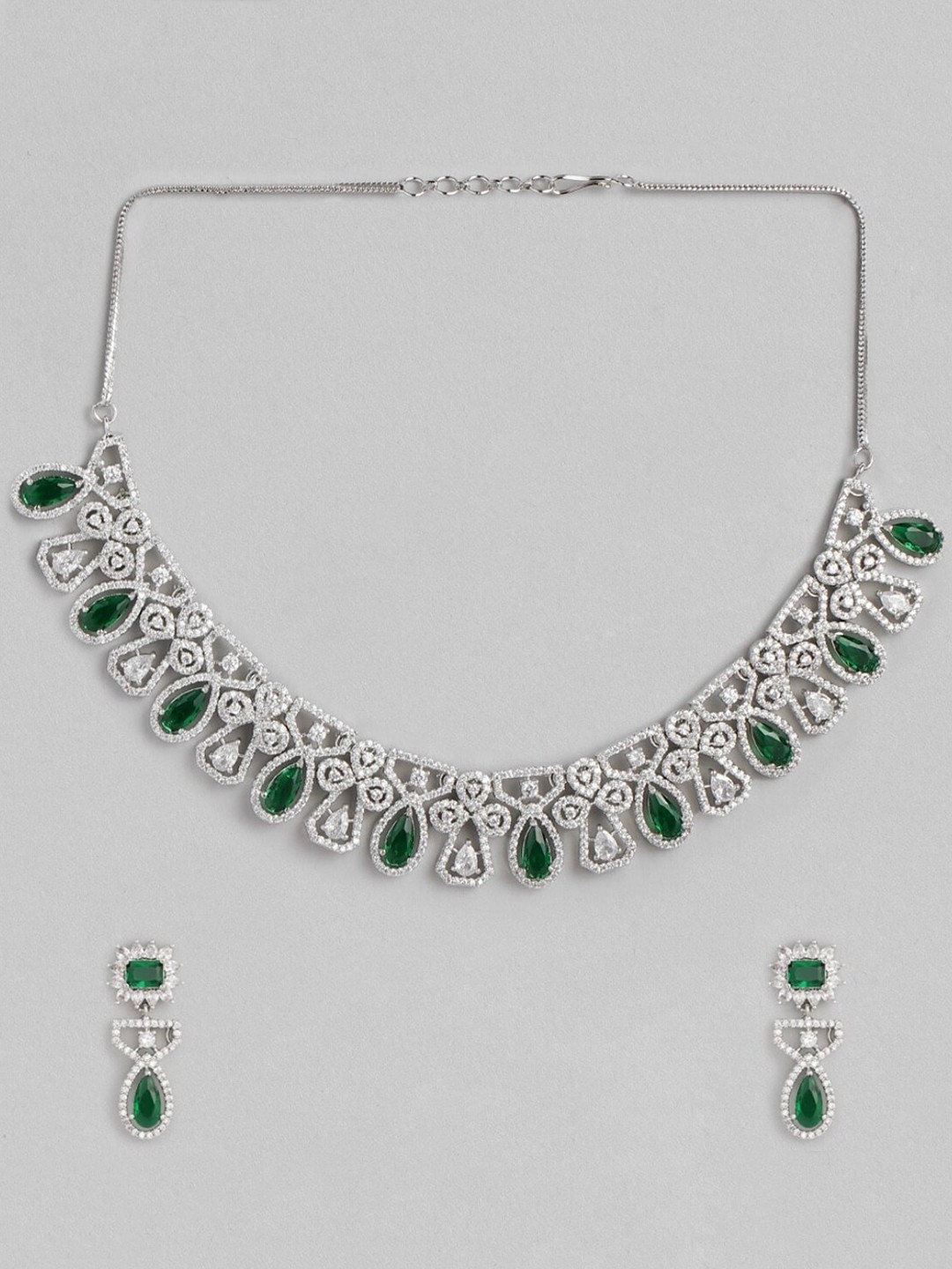 

justpeachy Rhodium-Plated AD Studded Jewellery Set, Silver