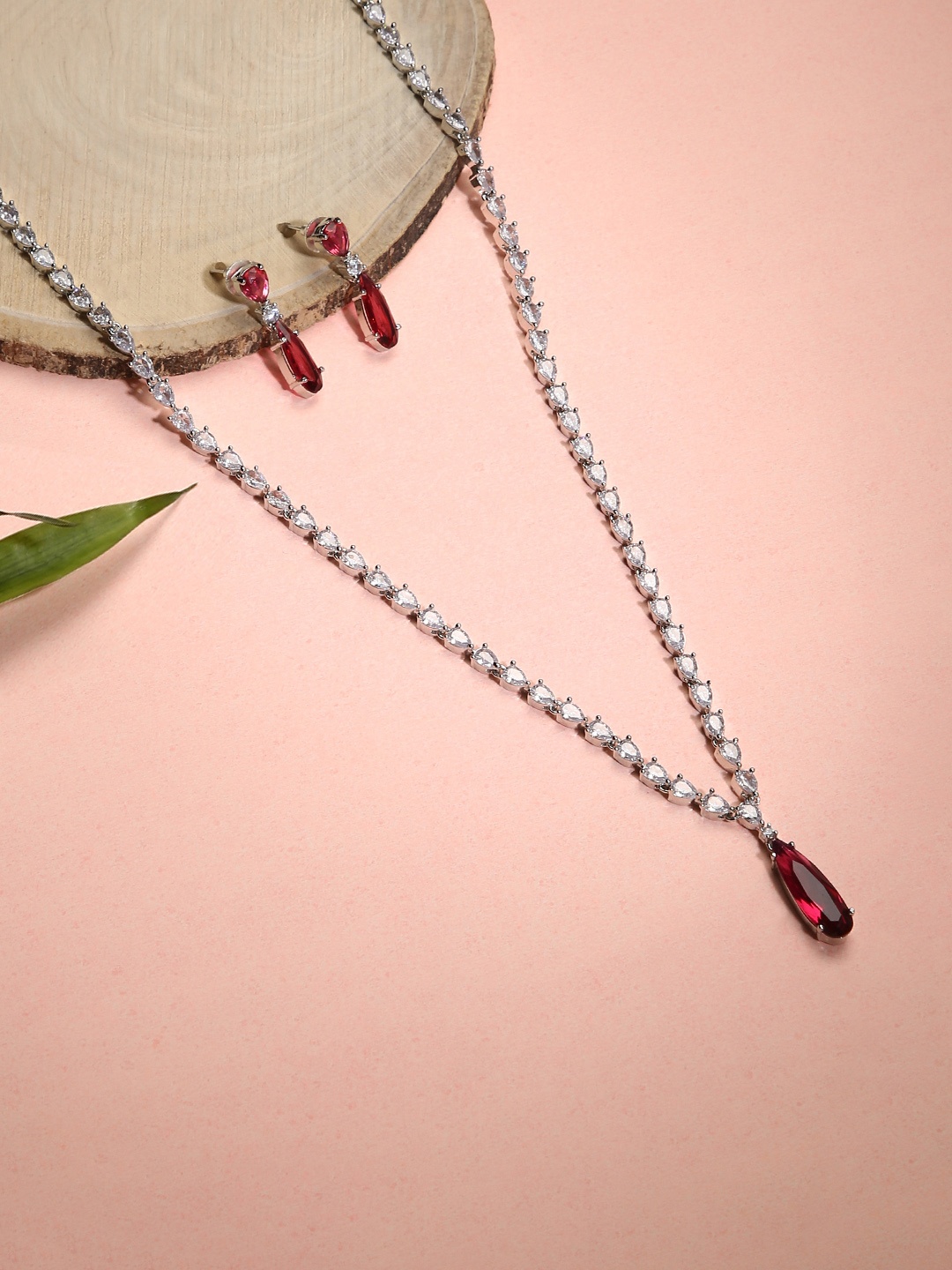 

justpeachy Rhodium-Plated AD- Studded Jewellery Set, Silver