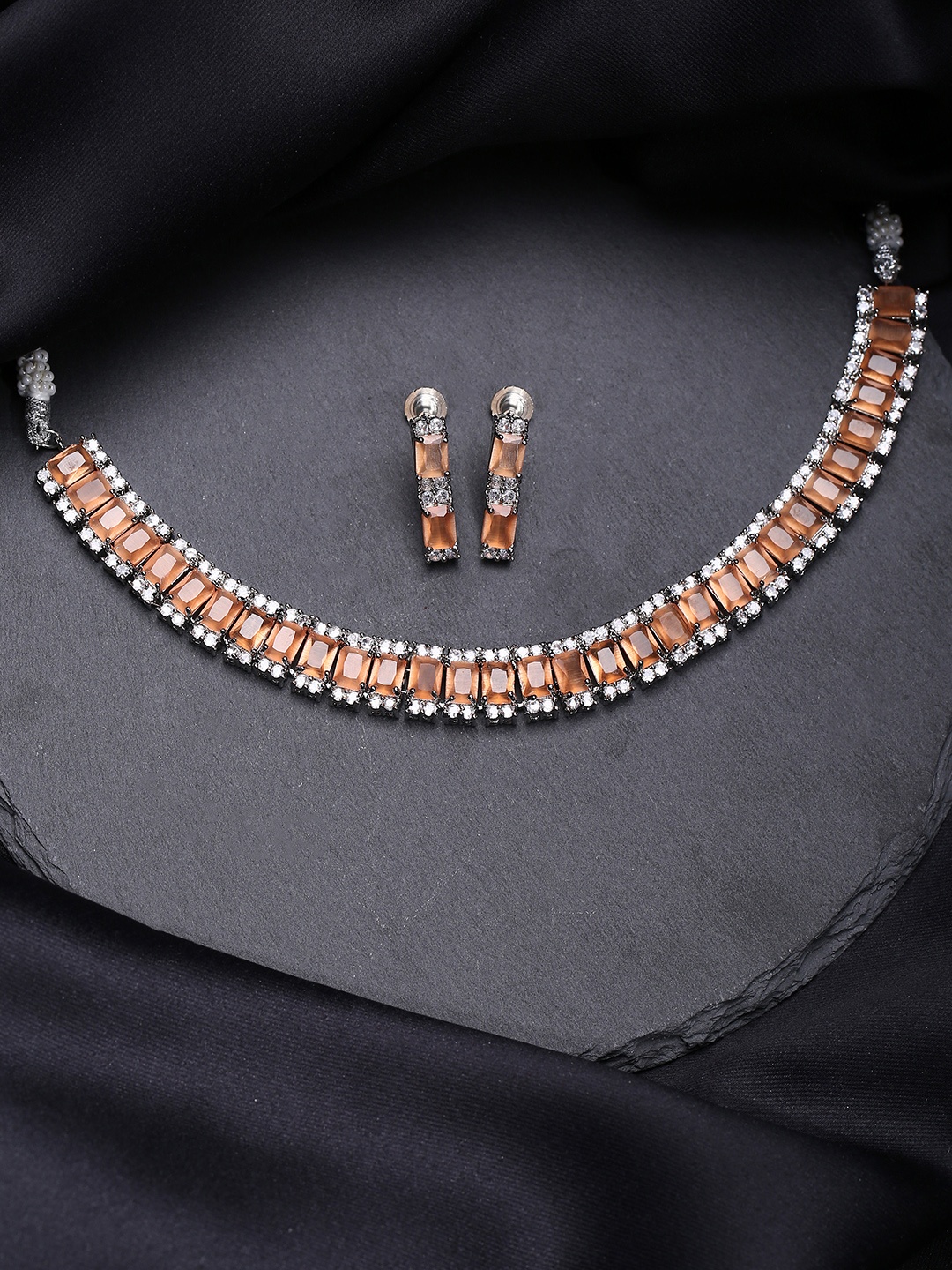 

justpeachy Rhodium-Plated AD-Studded Jewellery Set, Silver