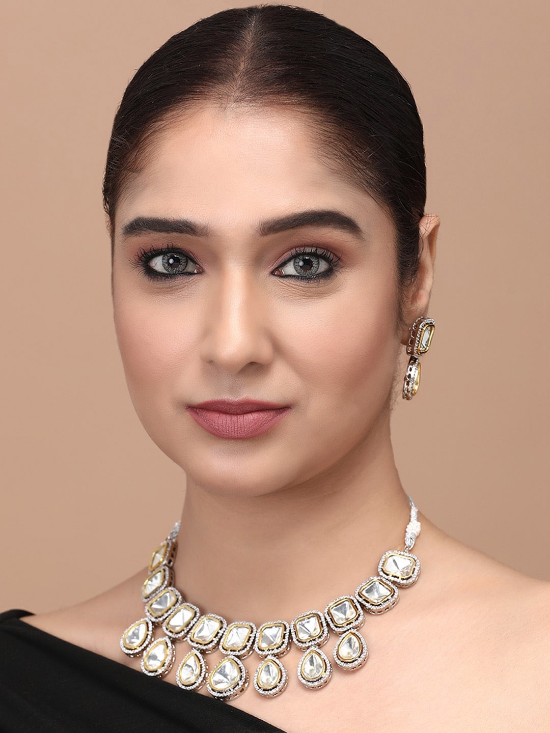 

justpeachy Rhodium-Plated Kundan-Studded Jewellery Set, Silver