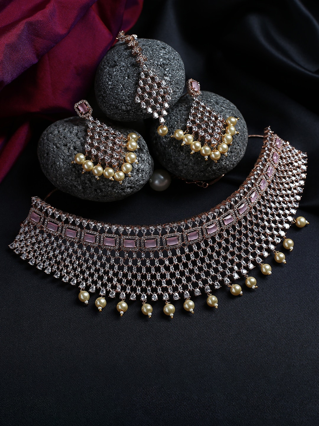 

justpeachy Gold-Plated AD-Studded Jewellery Set