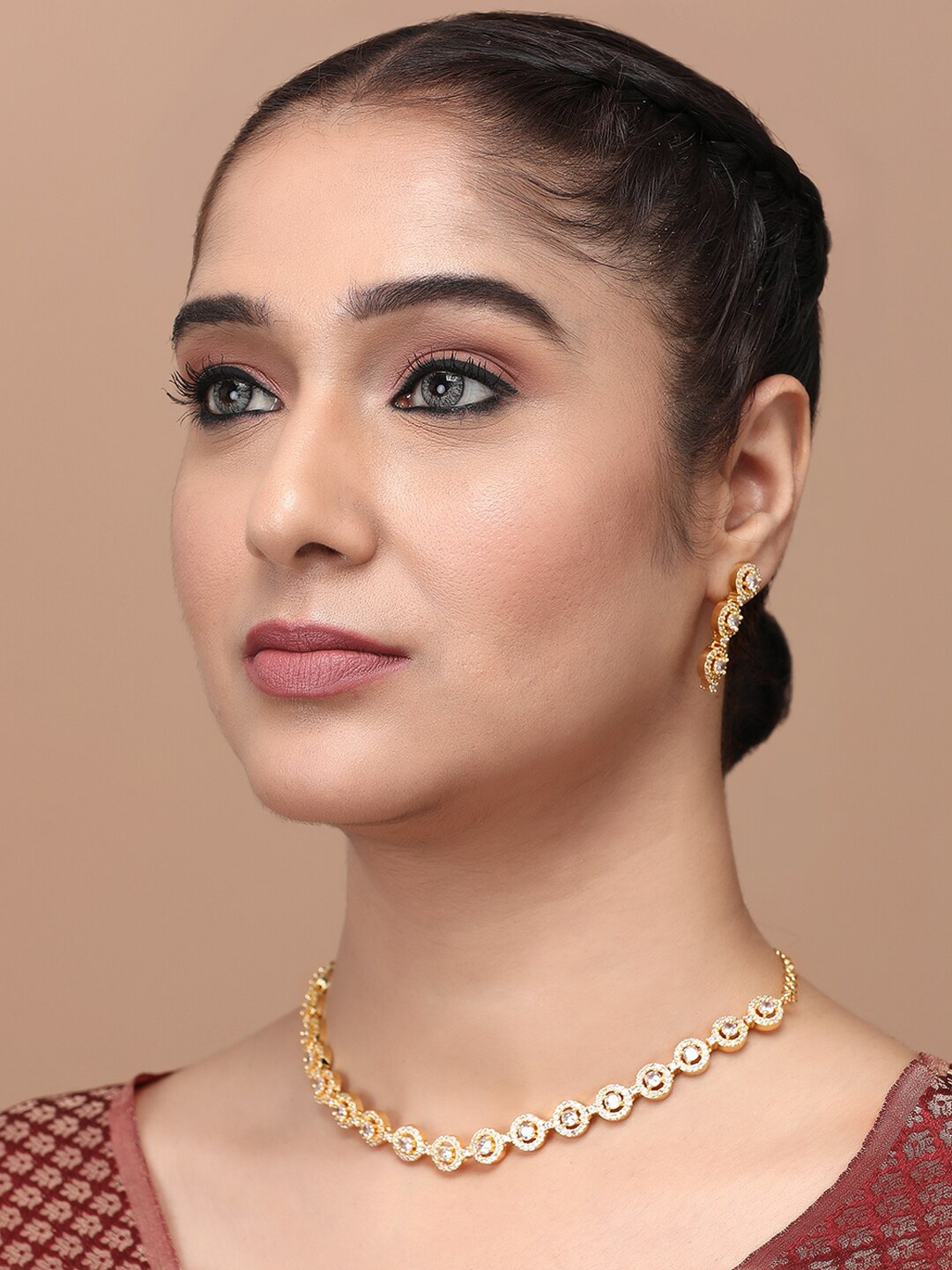 

justpeachy Gold-Plated AD Studded Jewellery Set