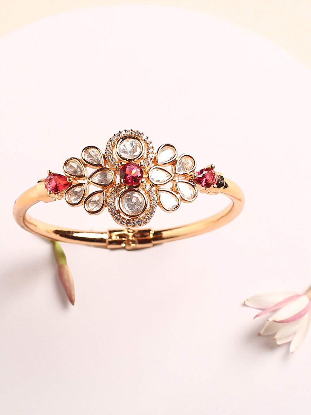 

justpeachy Women Brass American Diamond Gold-Plated Wraparound Bracelet