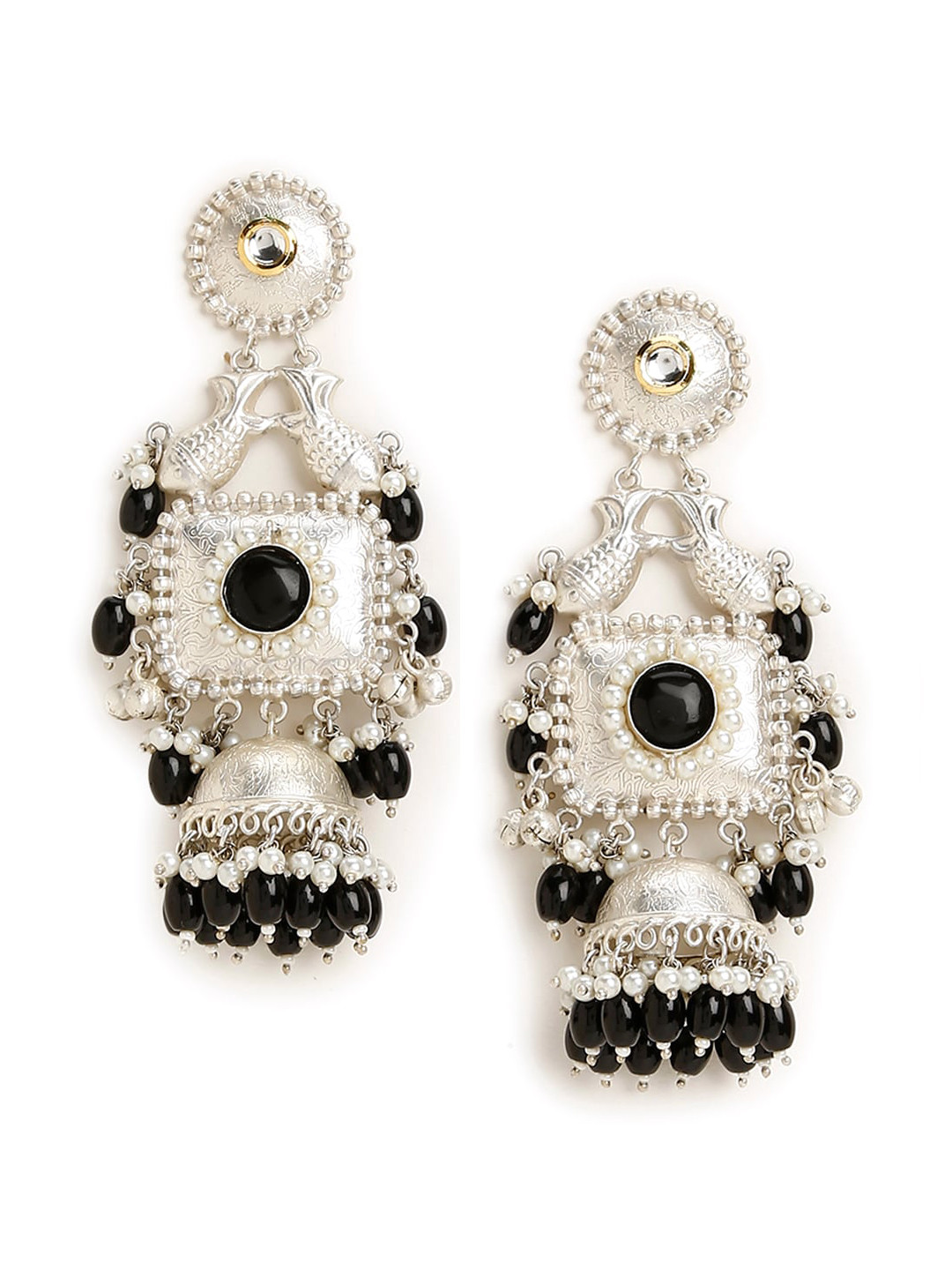 

justpeachy Silver Plated Dome Shaped Jhumkas Earrings, Black