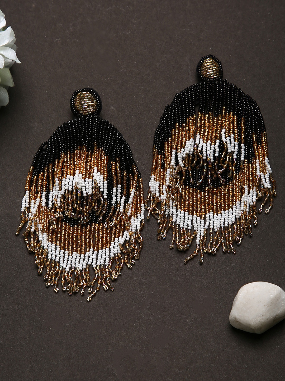 

justpeachy Beaded Drop Earrings, Black