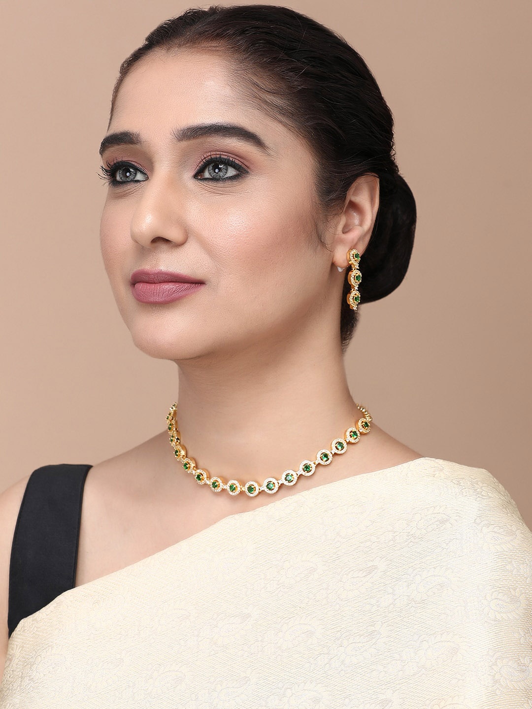 

justpeachy Gold-Plated American Diamond Studded Jewellery Set