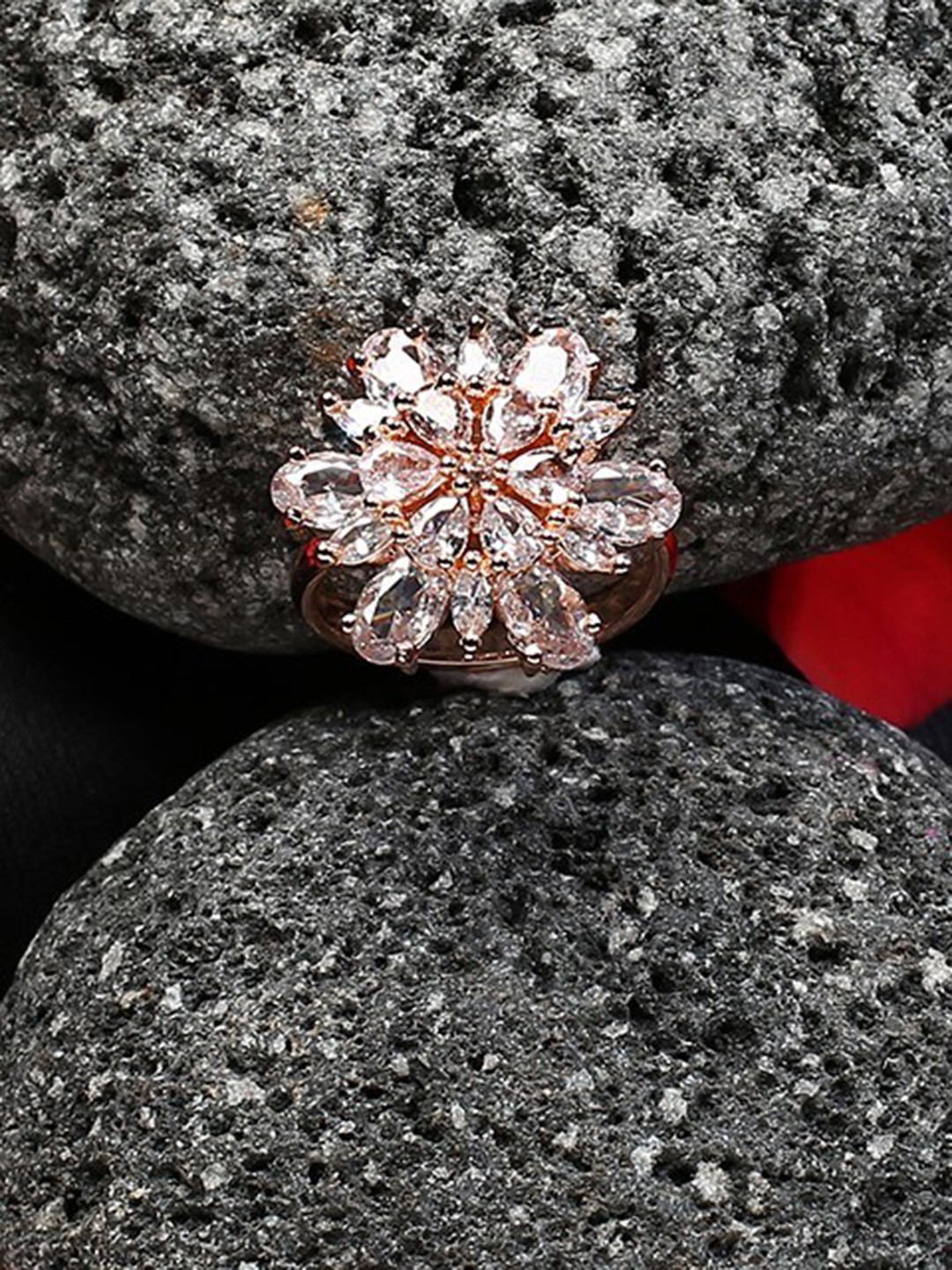 

justpeachy American Diamond Studded Rose Gold-Plated Finger Ring