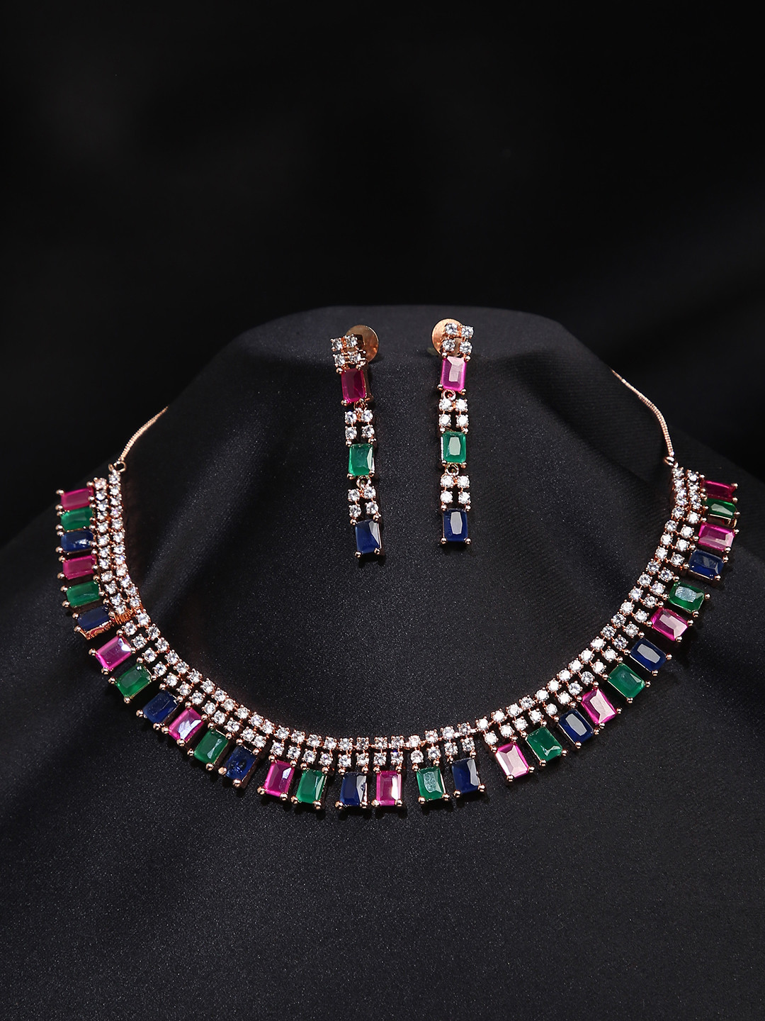 

justpeachy Rose Gold-Plated & AD Studded Jewellery Set, Green