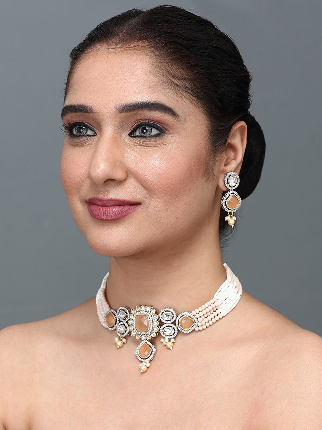 

justpeachy Gold-Plated Kundan Choker Jewellery Set, Peach
