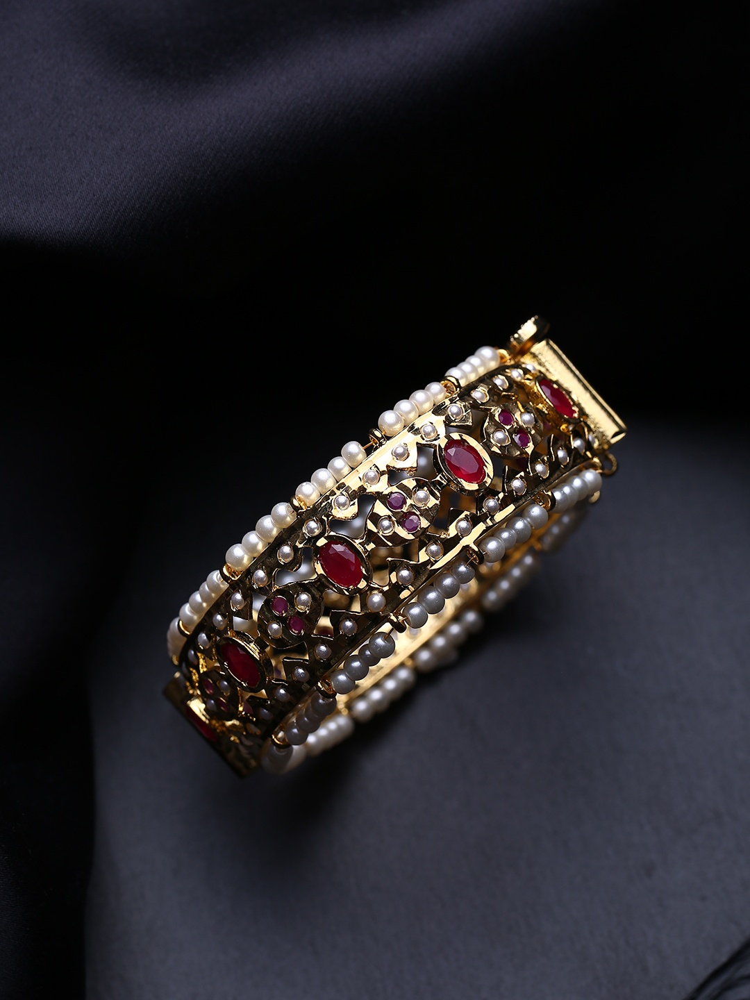 

justpeachy Women Gold Plated Brass American Diamond Bangle Style Bracelet