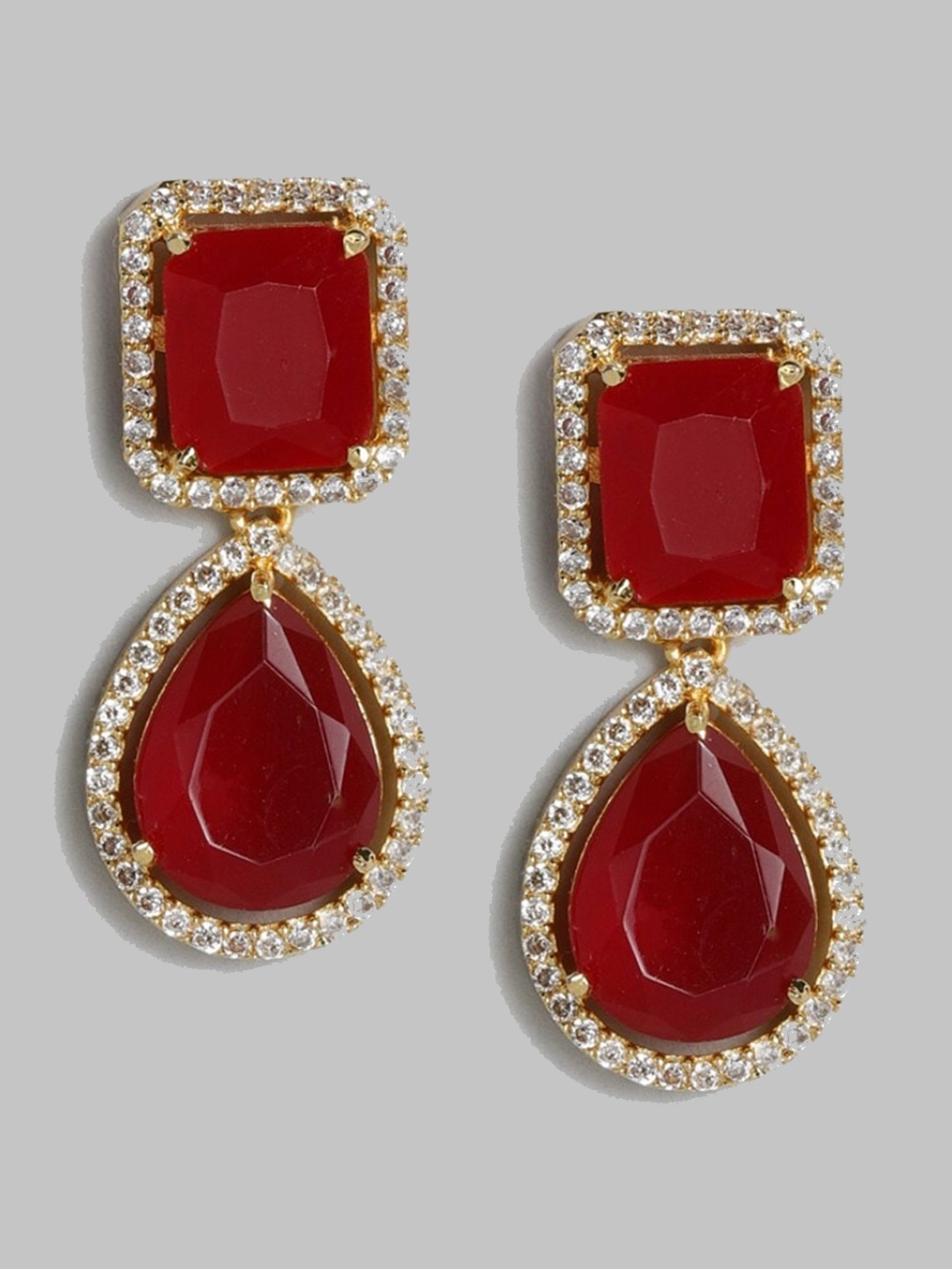 

justpeachy Gold Plated Contemporary Drop Earrings, Red