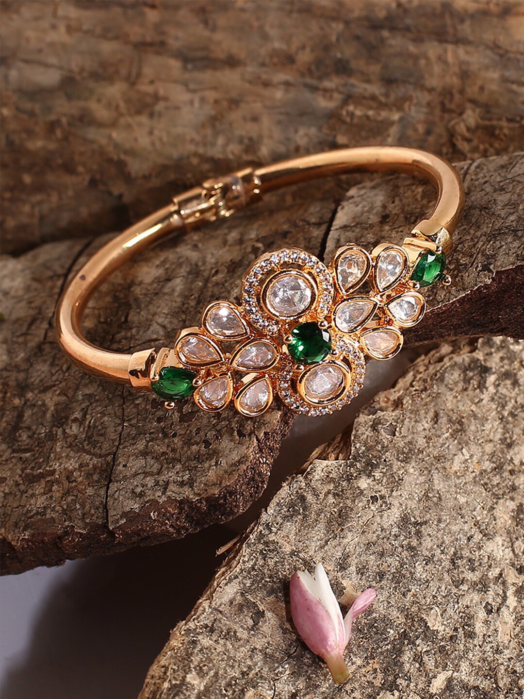 

justpeachy Women Gold Plated Brass American Diamond Wraparound Bracelet