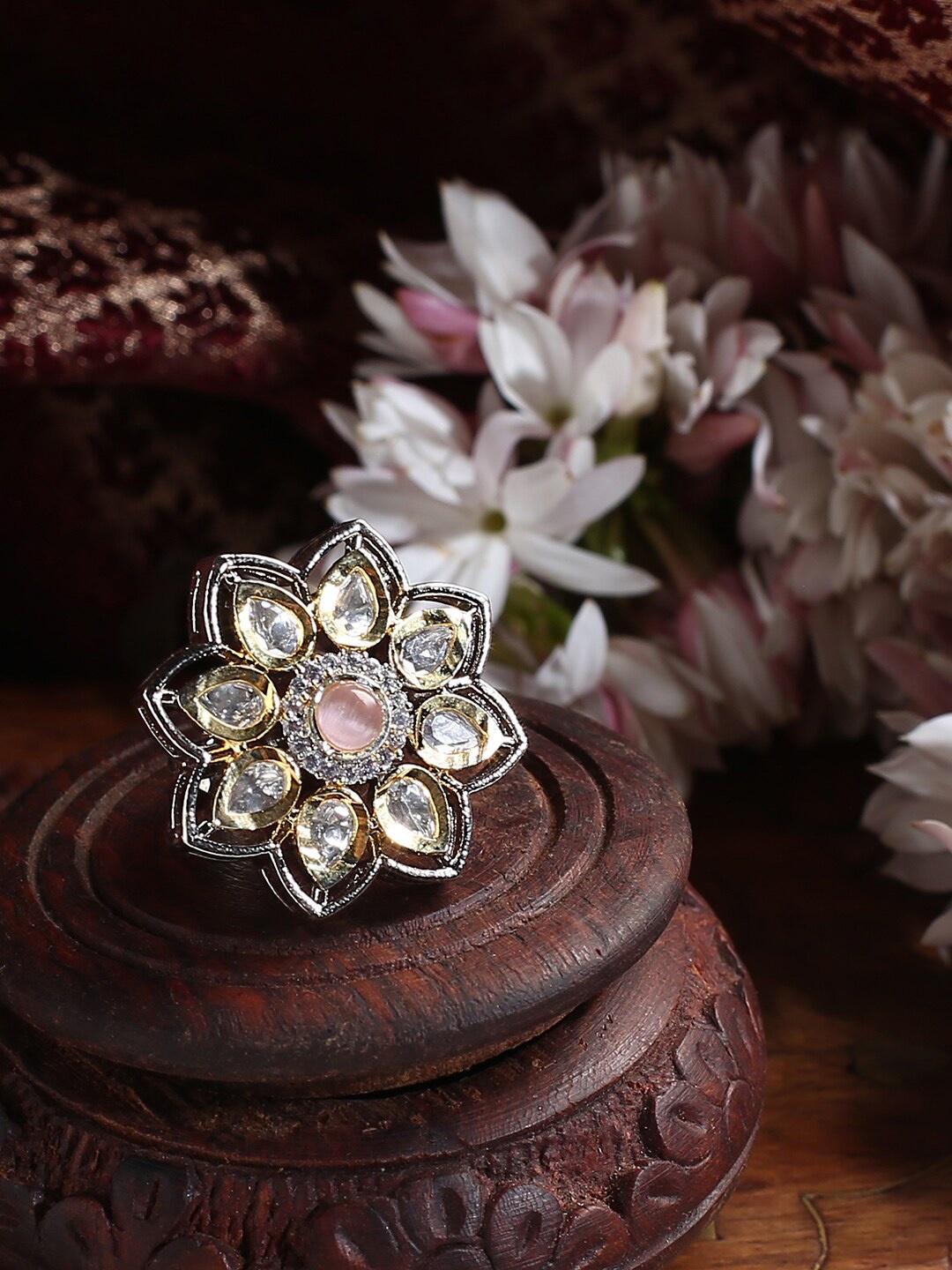 

justpeachy Gold Plated Kundan Studded Finger Ring