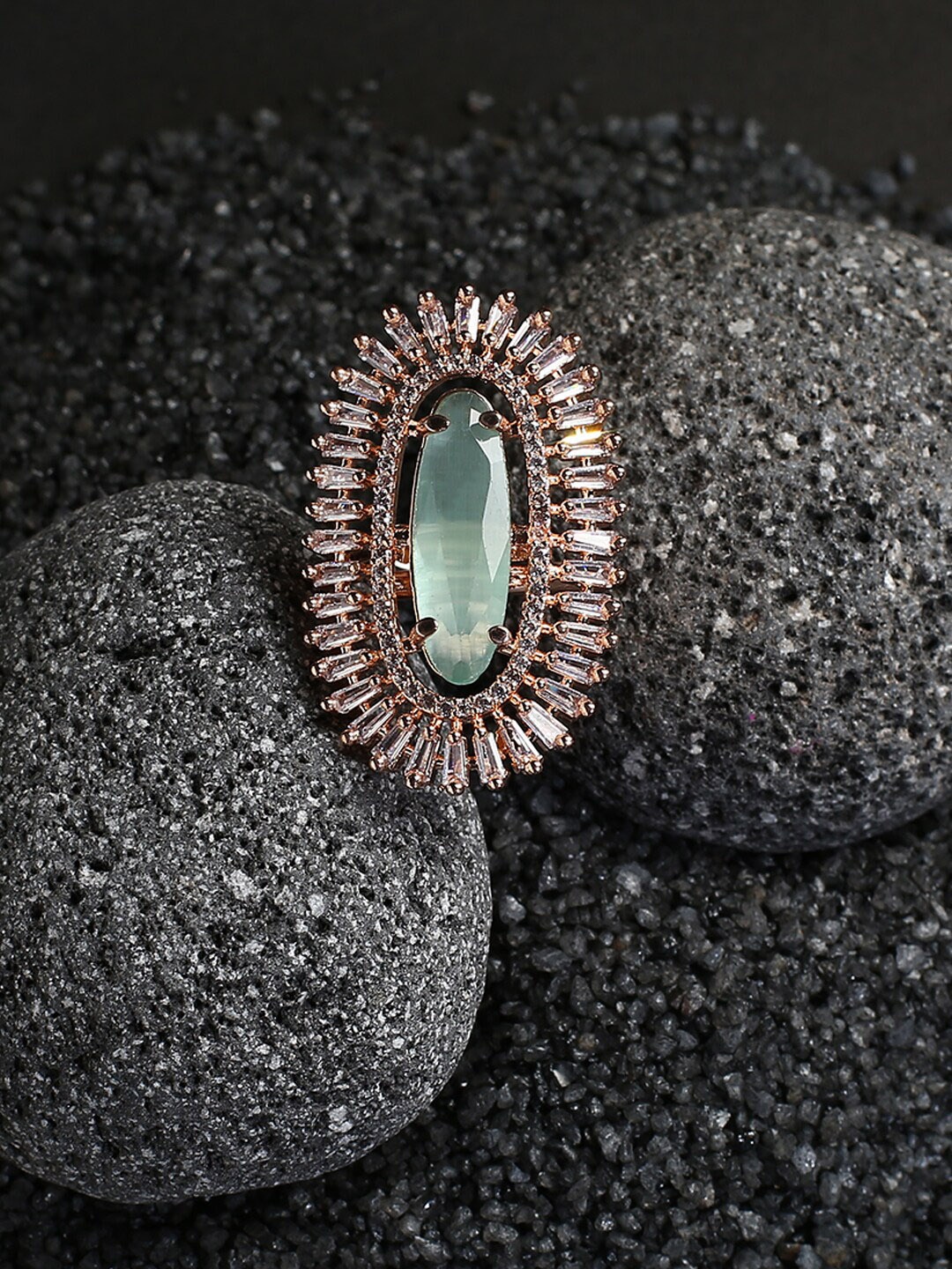 

justpeachy Rose Gold Plated AD Studded Finger Ring