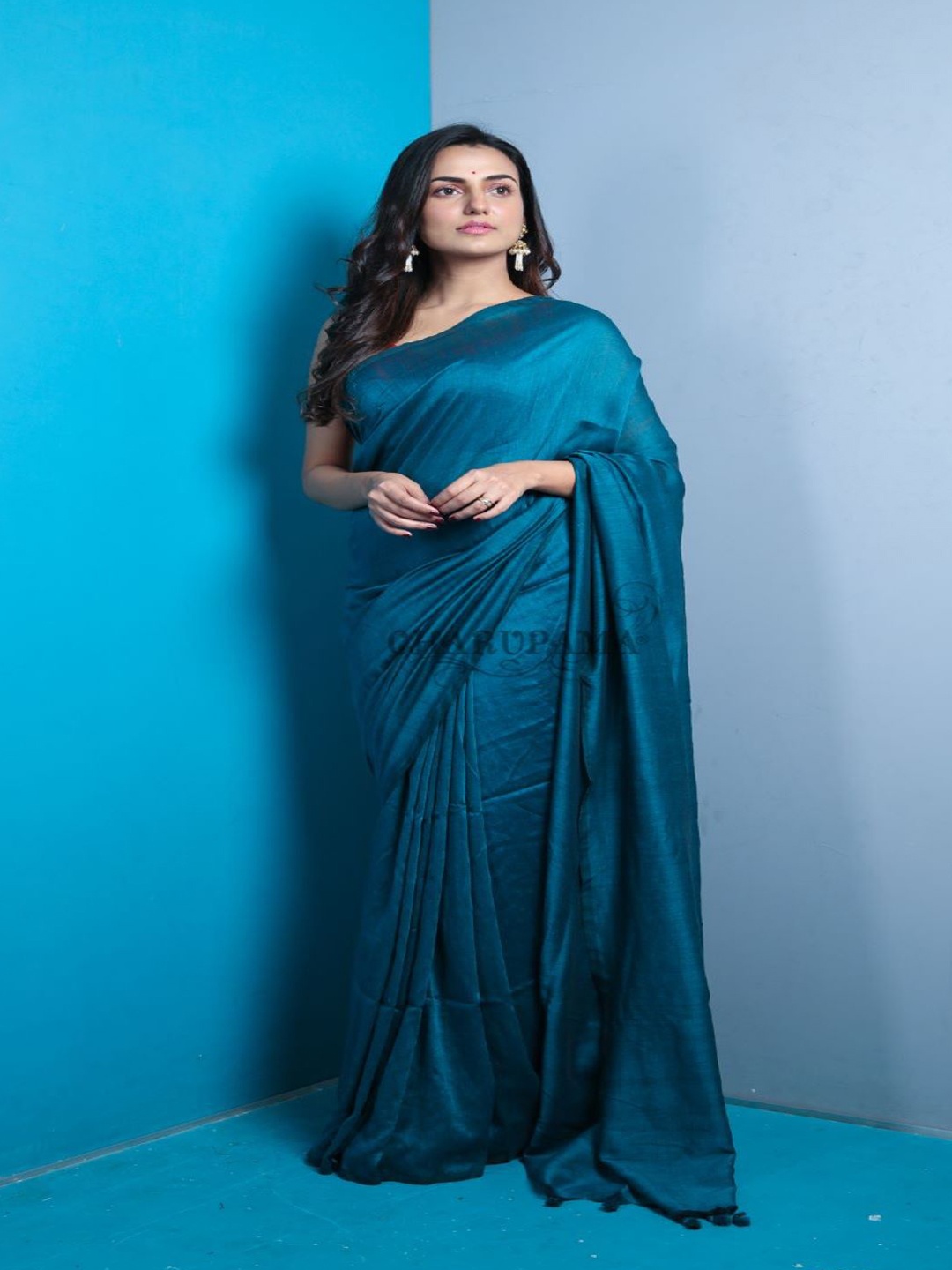 

HERE&NOW Teal Khadi Saree