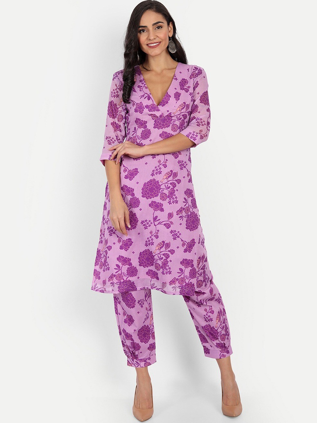 

KAPASRITI Women Floral Printed Pure Cotton Kurta with Salwar, Purple