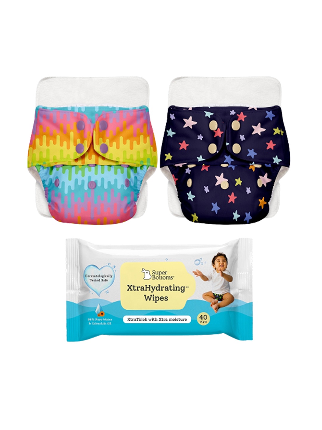 

SuperBottoms Kids Set Of 2 Diaper & Xtra Hydrating Wipes, Pink